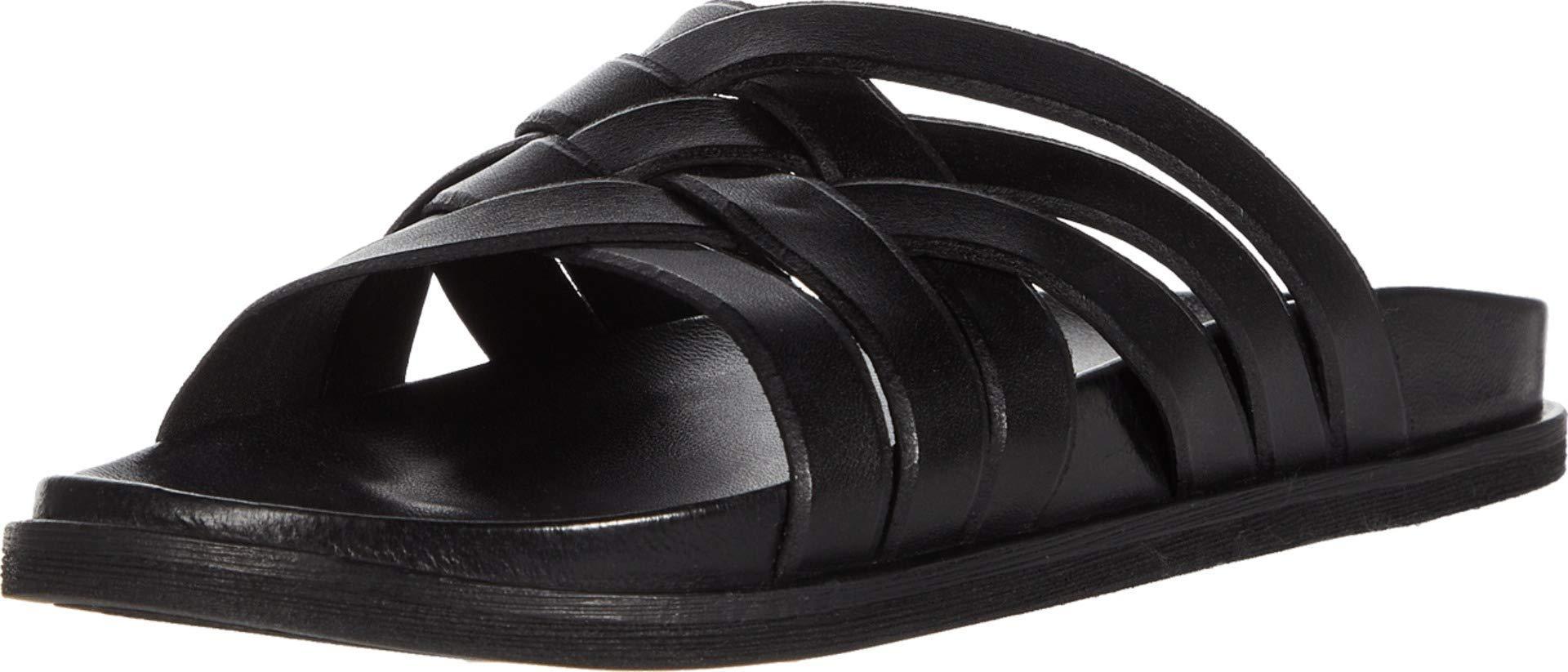 black leather slider sandals