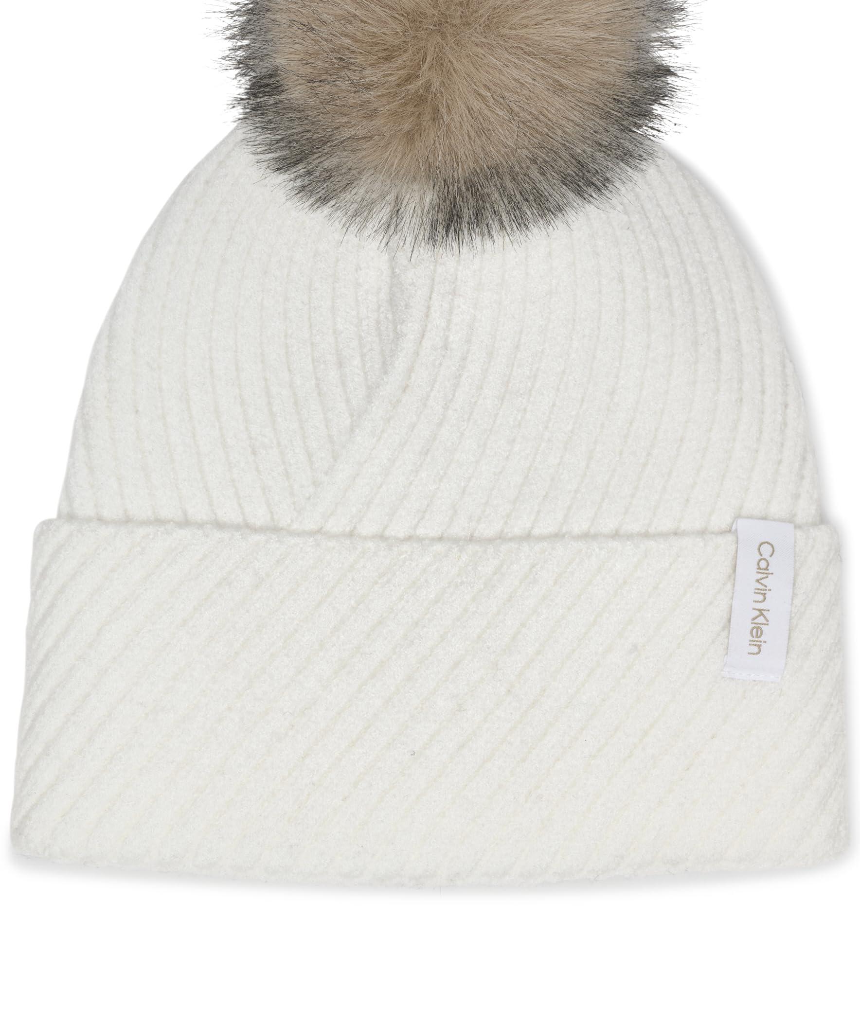 Winter Beanie with Faux Fur Pom - Diagonal Rib Knit Comment CBEAN5 for links ? The Cobblestone Beanie is here  main image 4