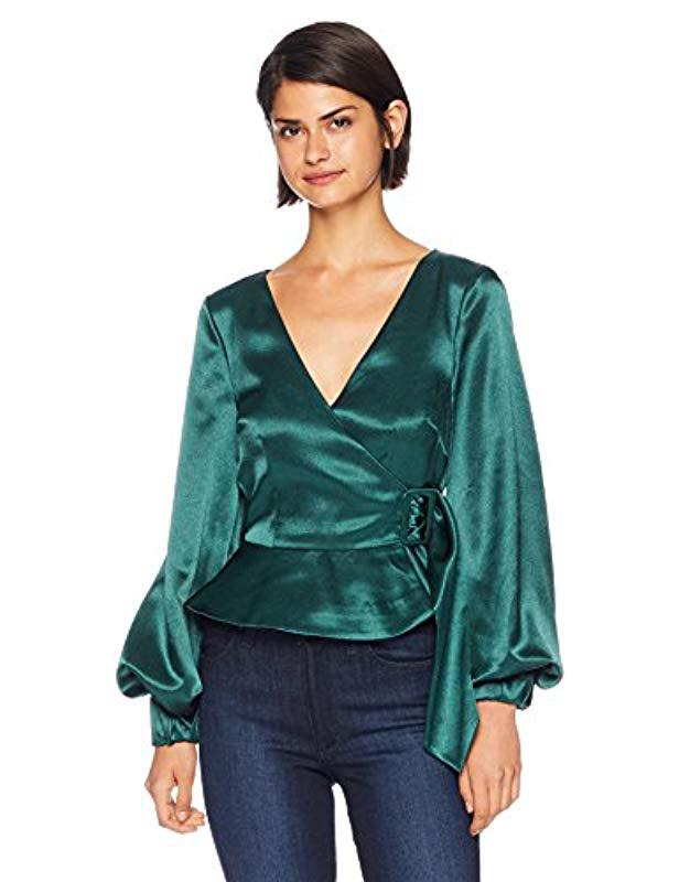 findersKEEPERS Womens Whisper Long Puff Sleeve Wrap Top
