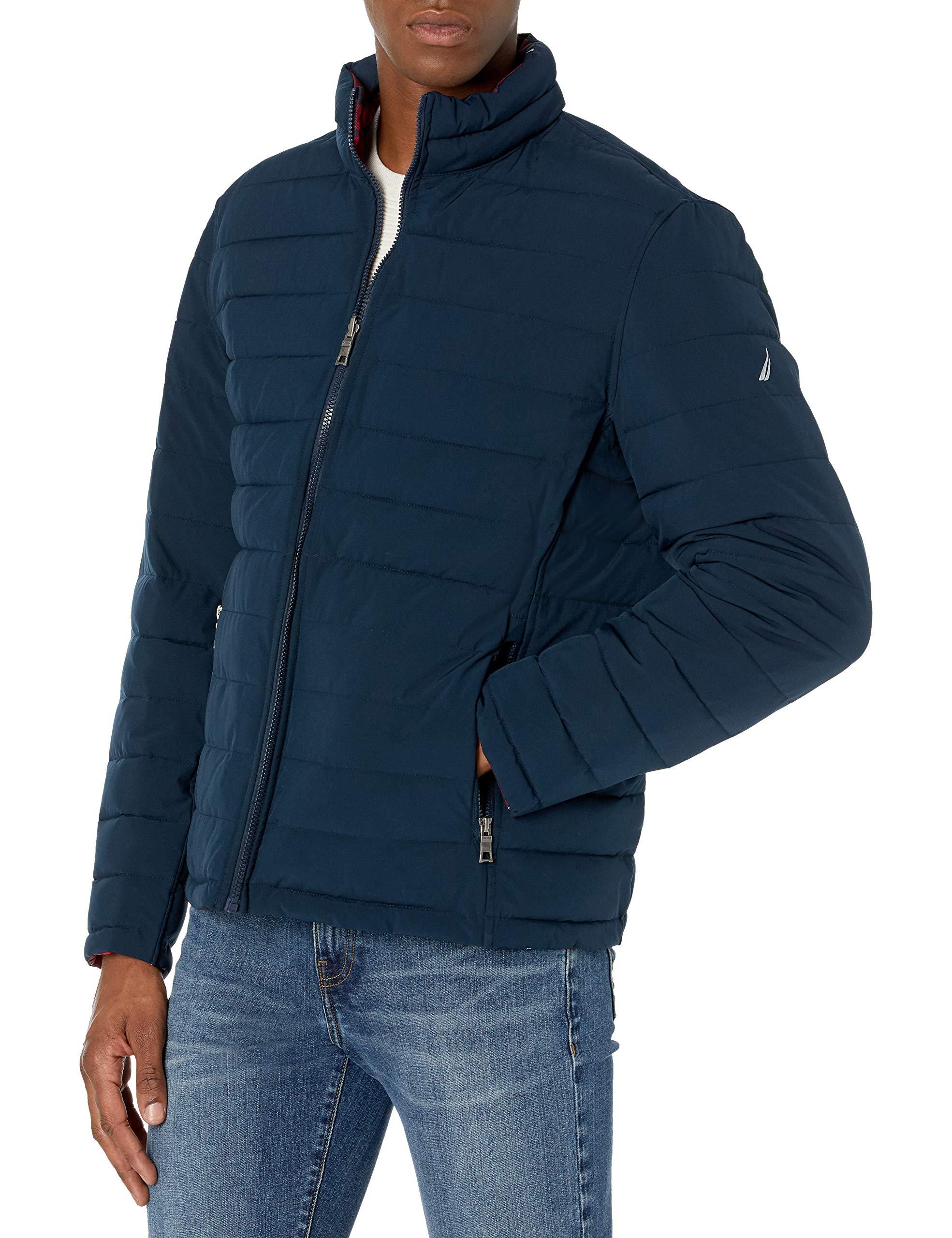 Nautica Synthetic Poly Stretch Reversible Midweight Puffer Jacket in