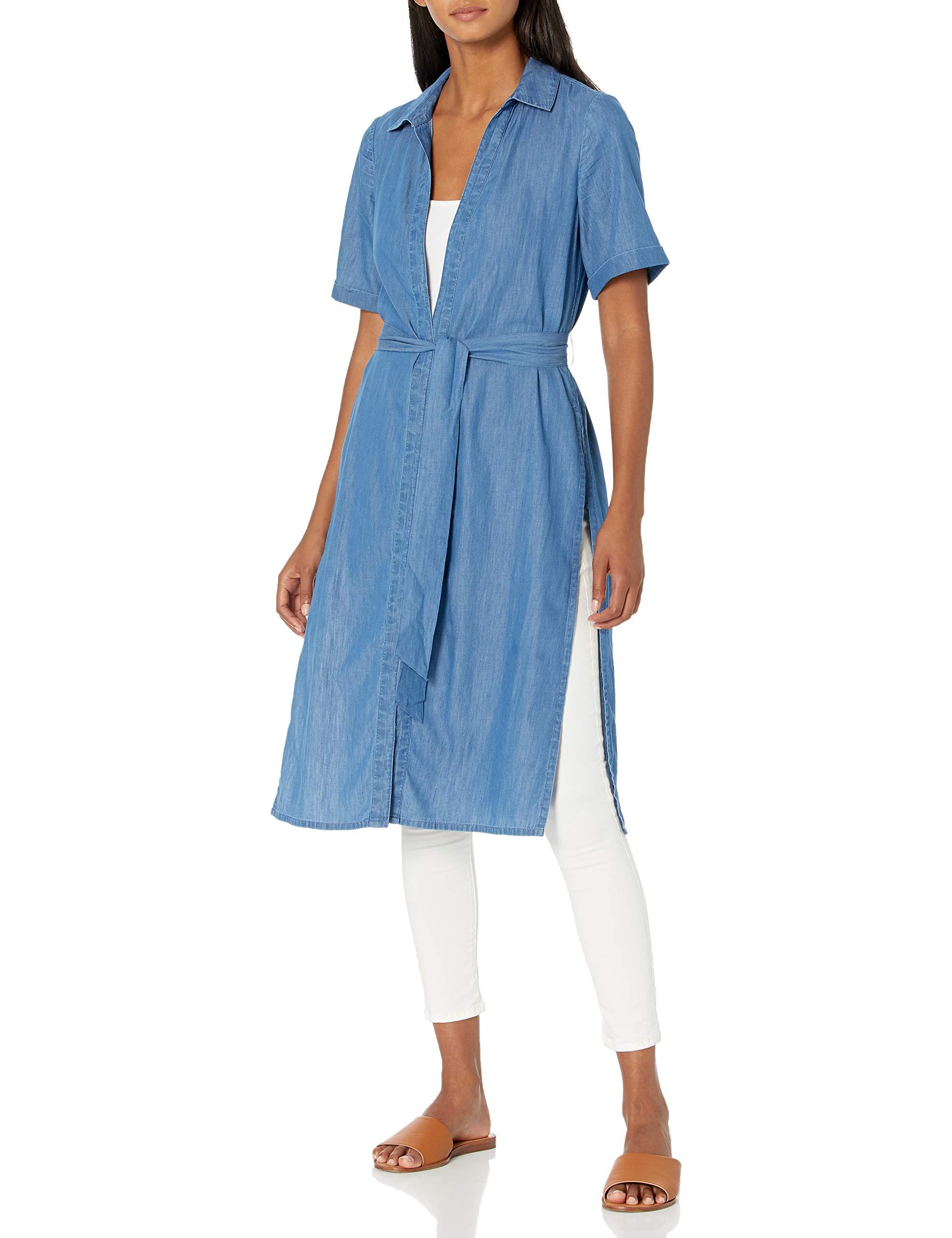 BCBGeneration Short Sleeve Duster With Waist Tie in Blue | Lyst