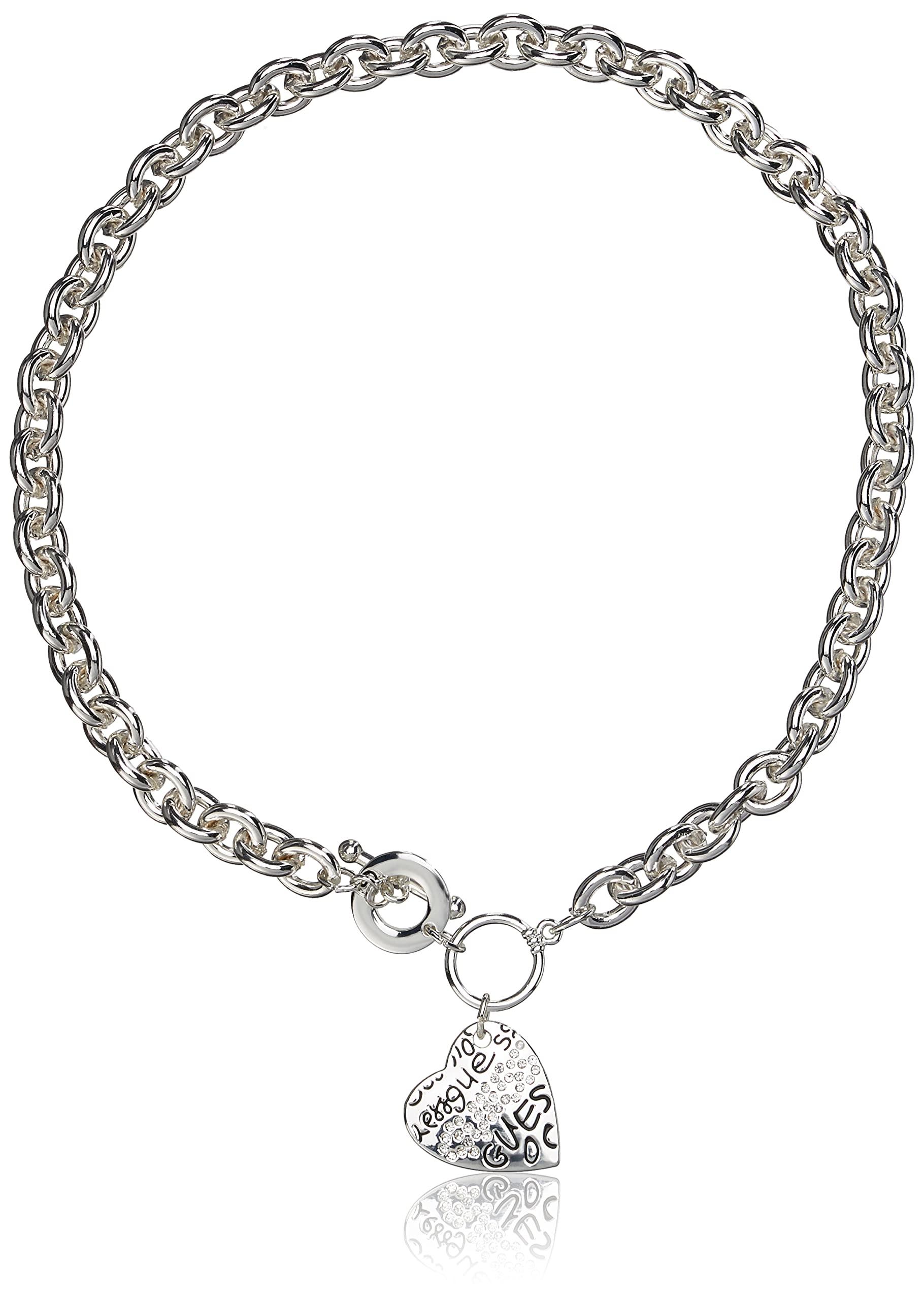 Guess Womens "basic" Silver And Crystal Graffiti Heart Toggle Pendant  Necklace in Metallic | Lyst