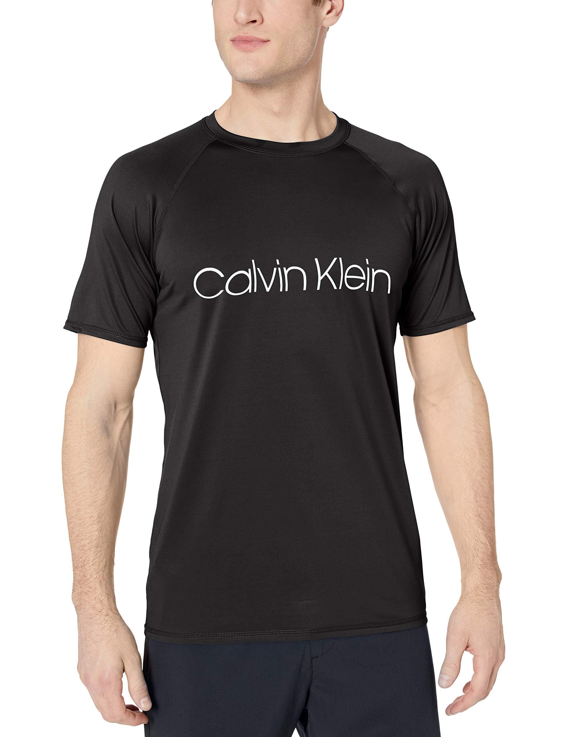 Calvin Klein Upf 40+ Short Sleeve Quick Dry Swim Shirt in Black