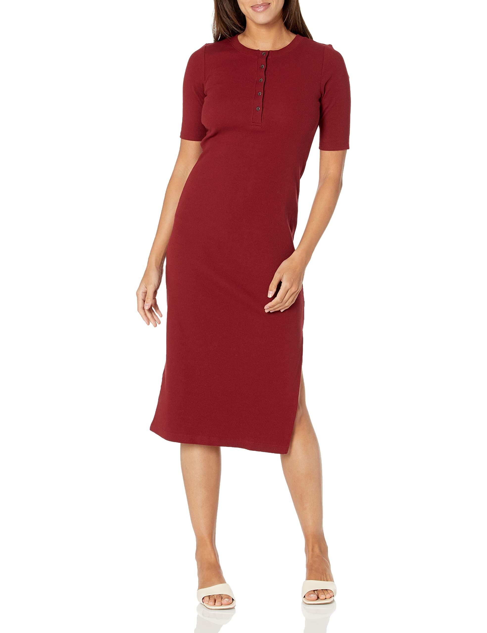 Calvin Klein Petite Midi Length Ribbed Button-closures Dress in Red | Lyst