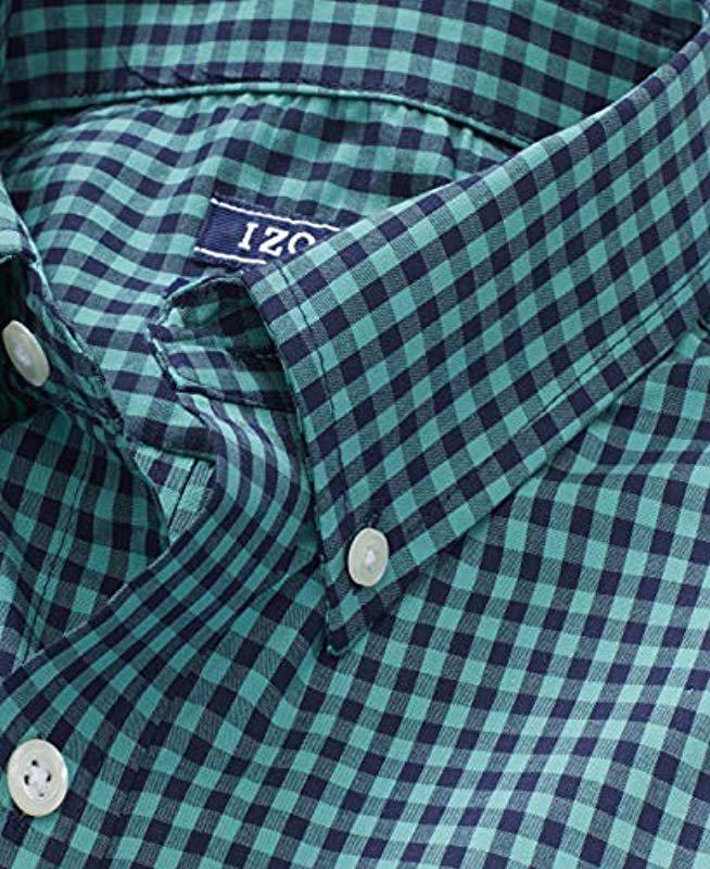 Izod Denim Button Down Long Sleeve Stretch Performance Gingham Shirt in