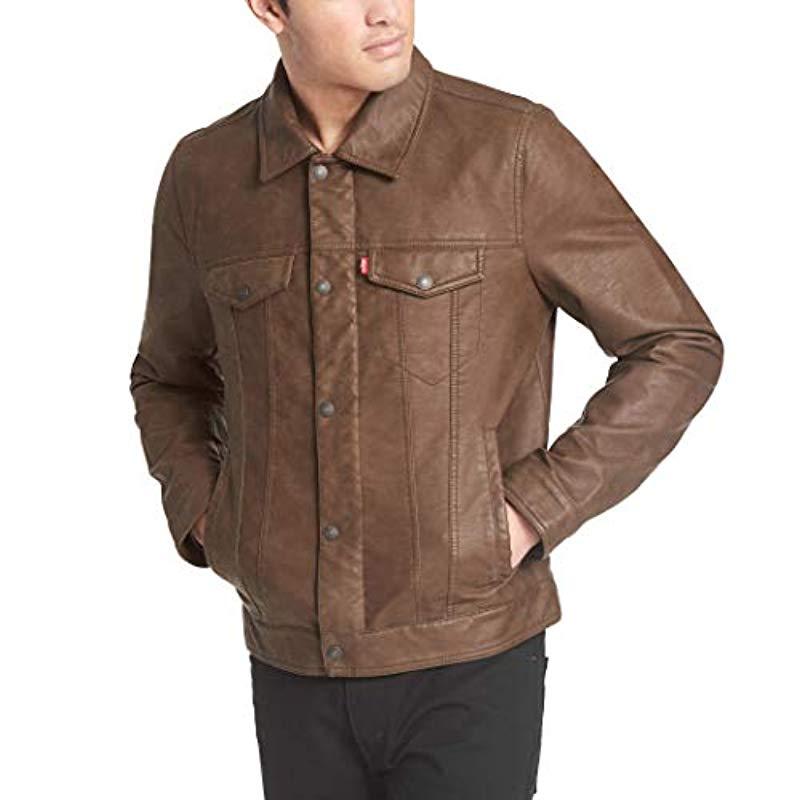 levi's men's smooth lamb touch faux leather classic trucker jacket