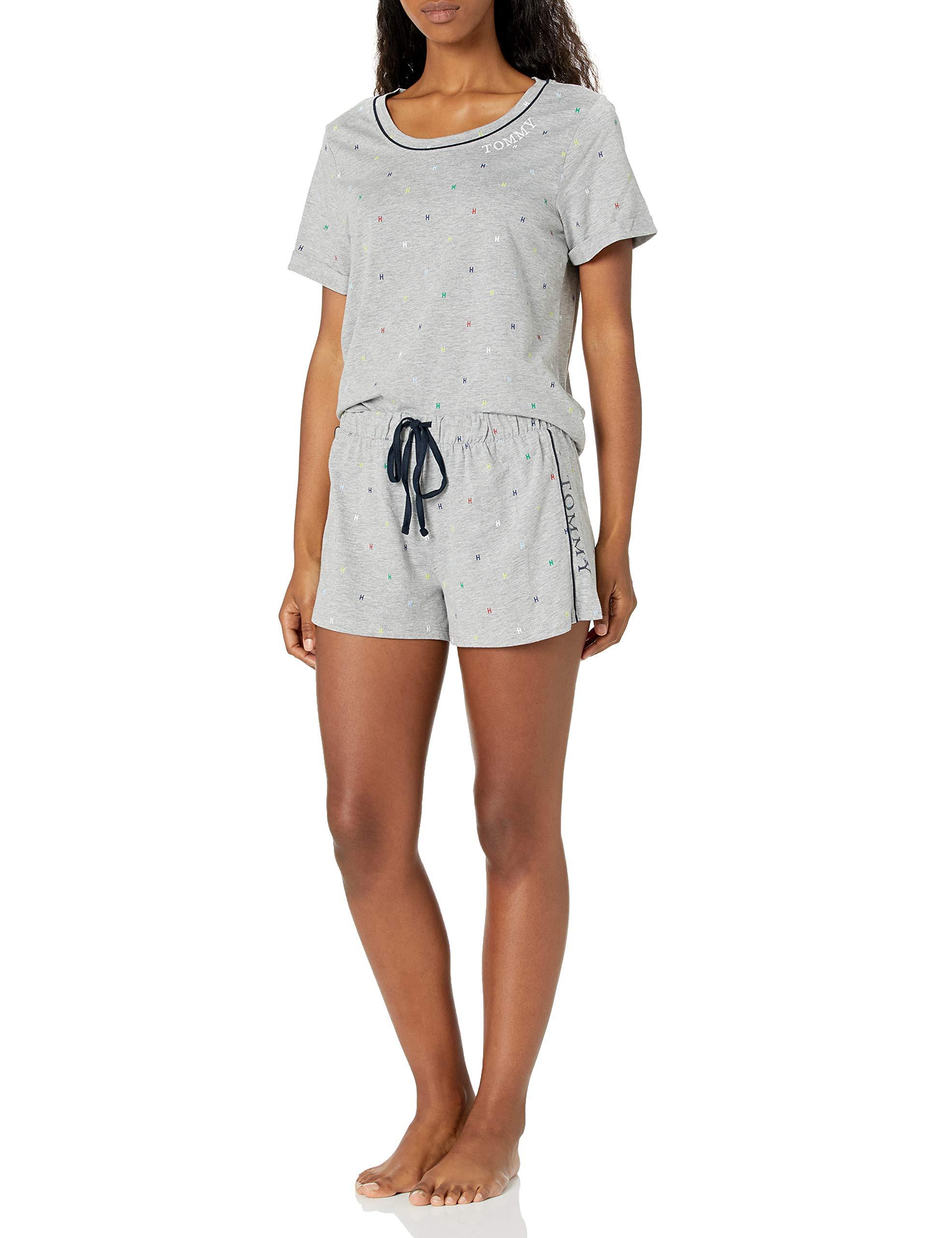 Tommy Hilfiger Cotton Top And Short Bottom Pajama Pj Set in Gray - Lyst