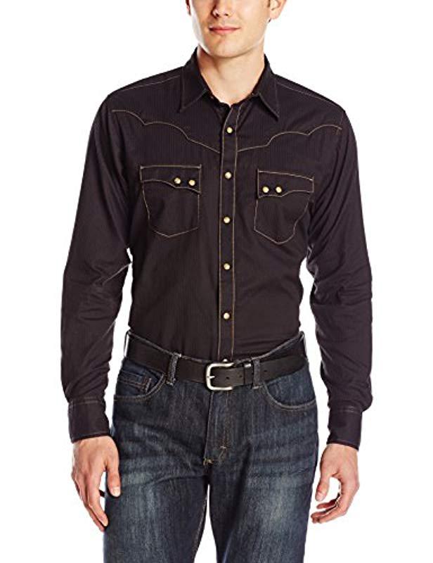 Wrangler Big & Tall Retro Two Pocket Long Sleeve Snap Shirt in Black ...