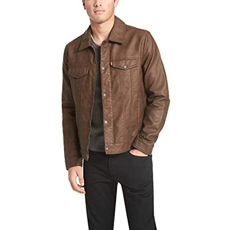 levi's men's smooth lamb touch faux leather classic trucker jacket