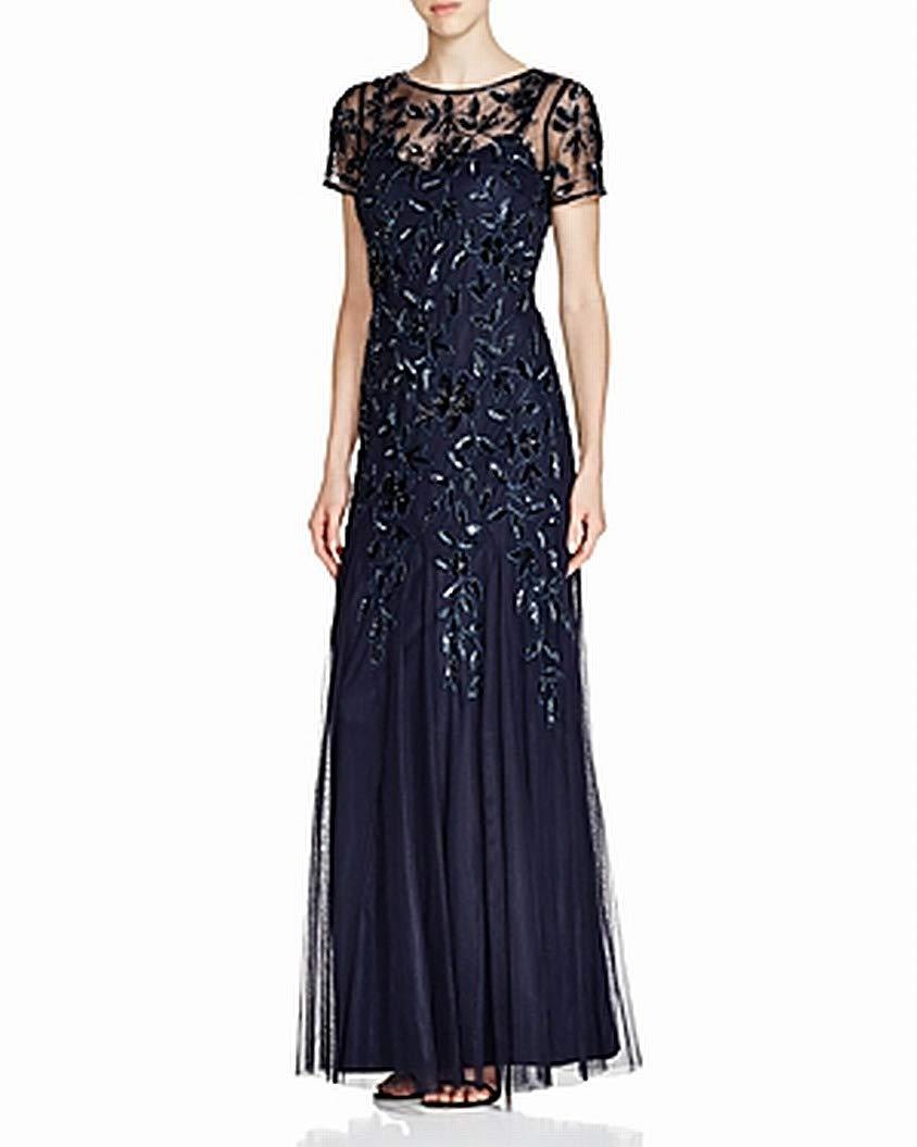Adrianna Papell Petite Floral Beaded Godet Gown in Blue | Lyst