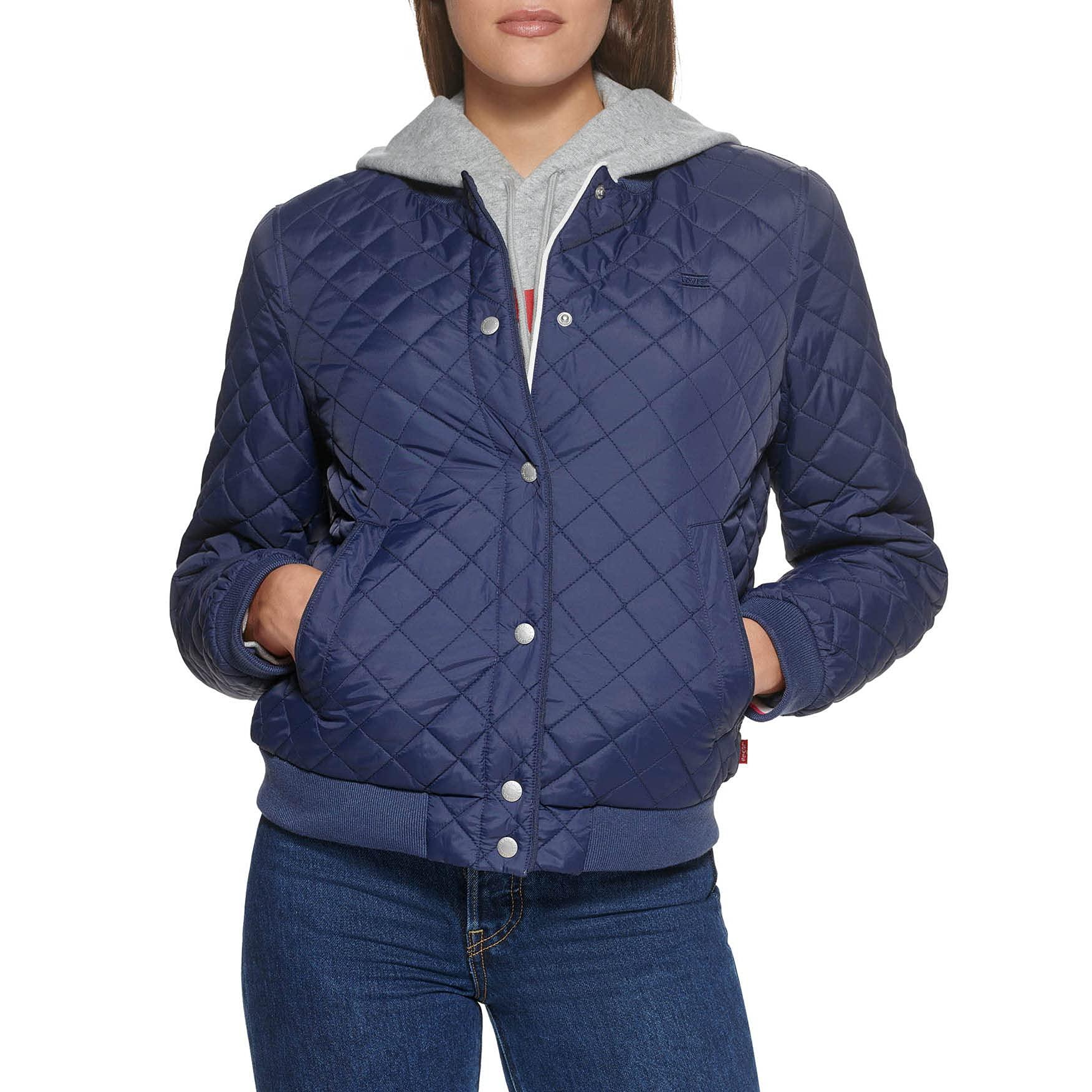 Denim Diamond Quilted Bomber Jacket 