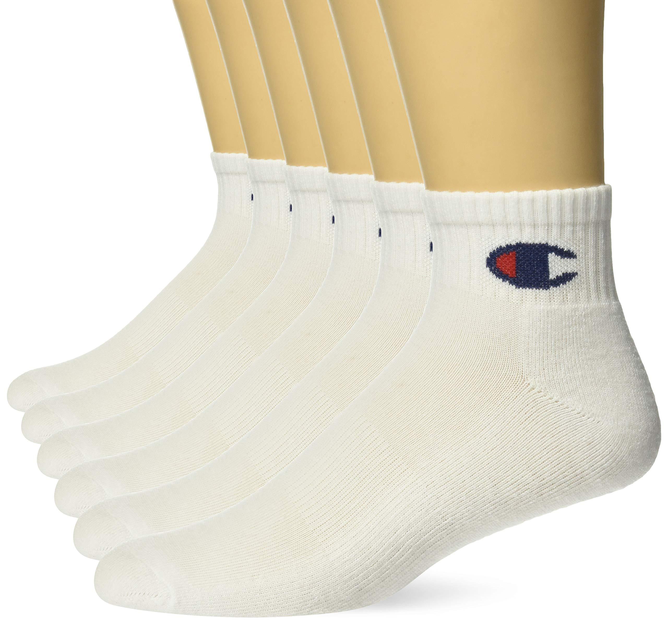 Champion Double Dry Moisture Wicking Logo 6pack Ankle Socks in White
