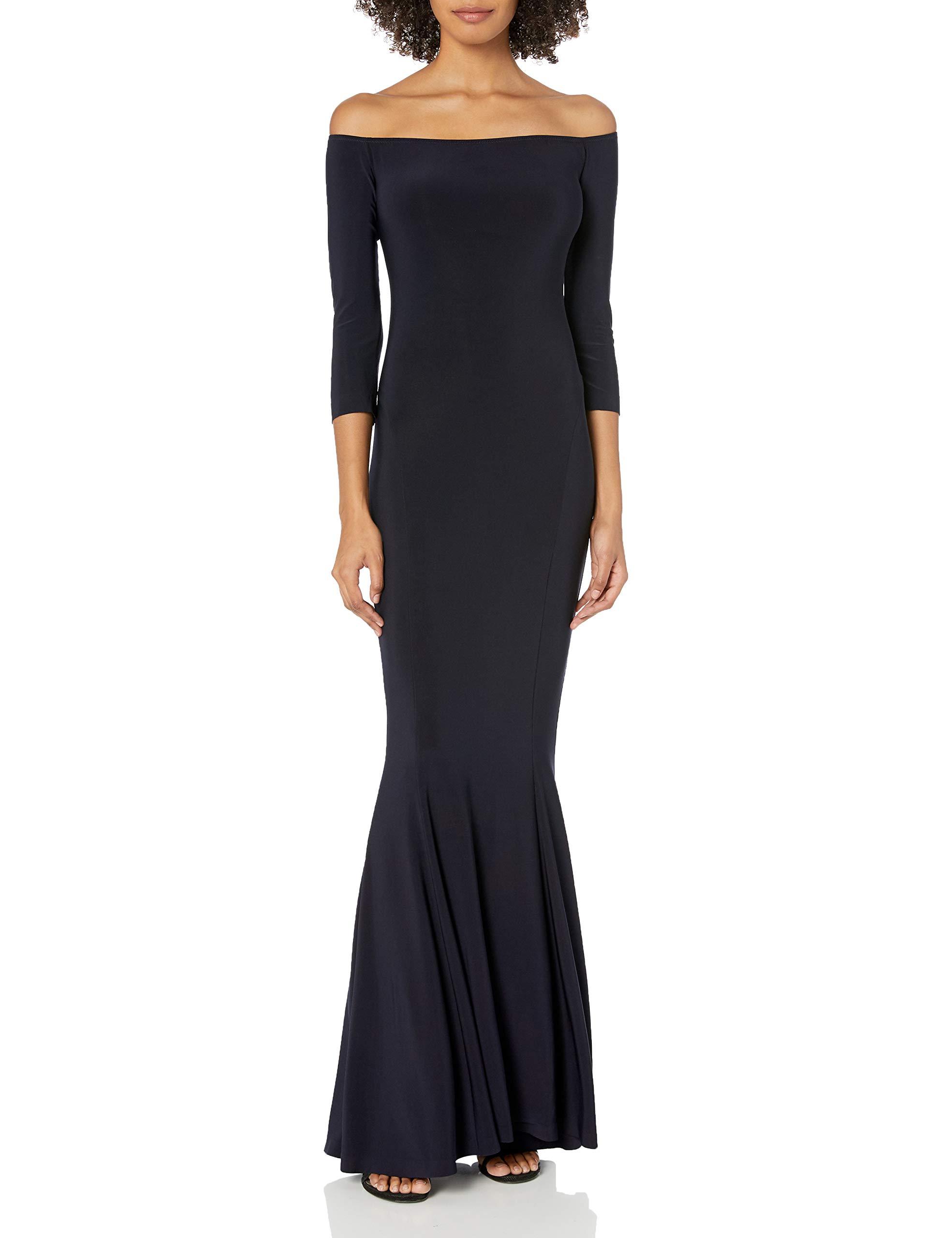 Norma Kamali Off Shoulder Fishtail Gown Raw Edge in Midnight (Blue 