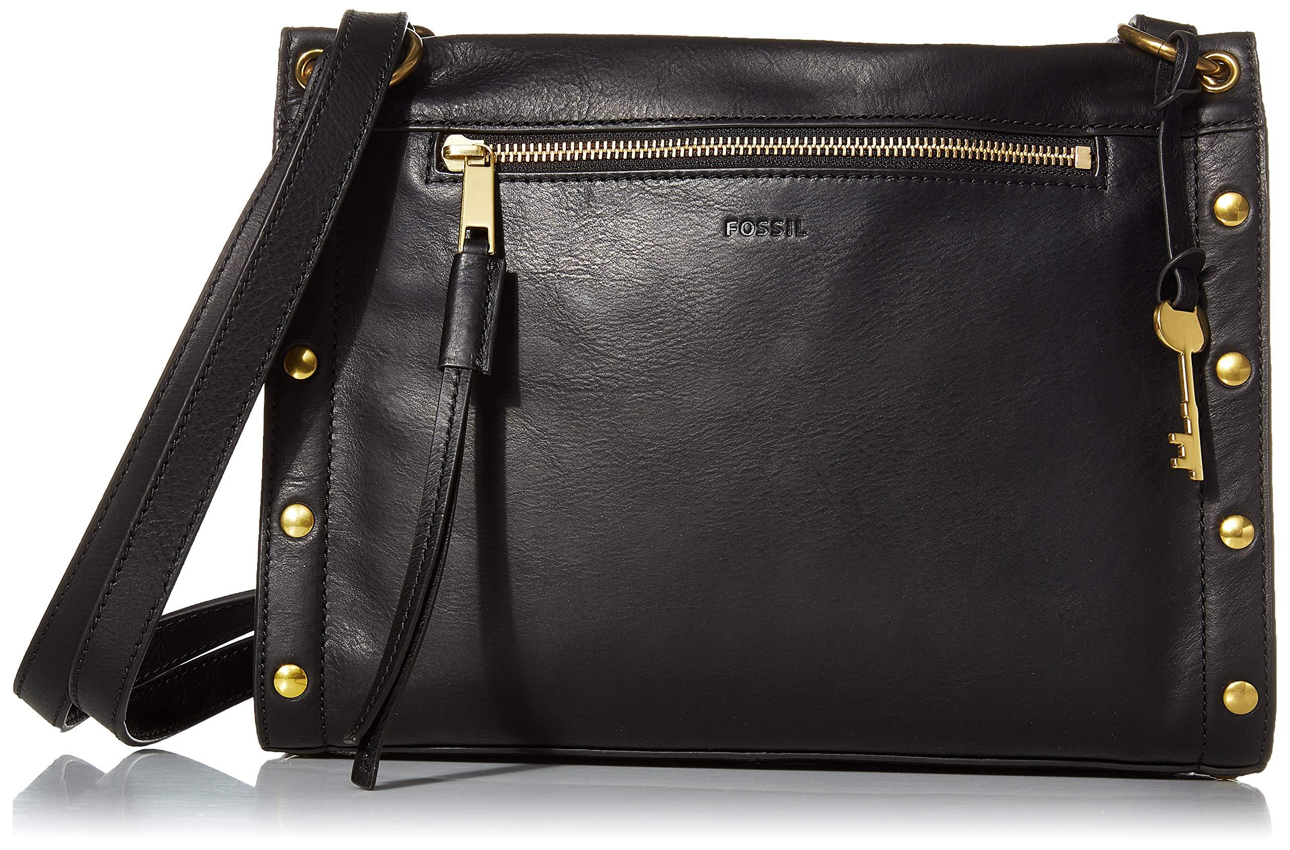 fossil black leather satchel