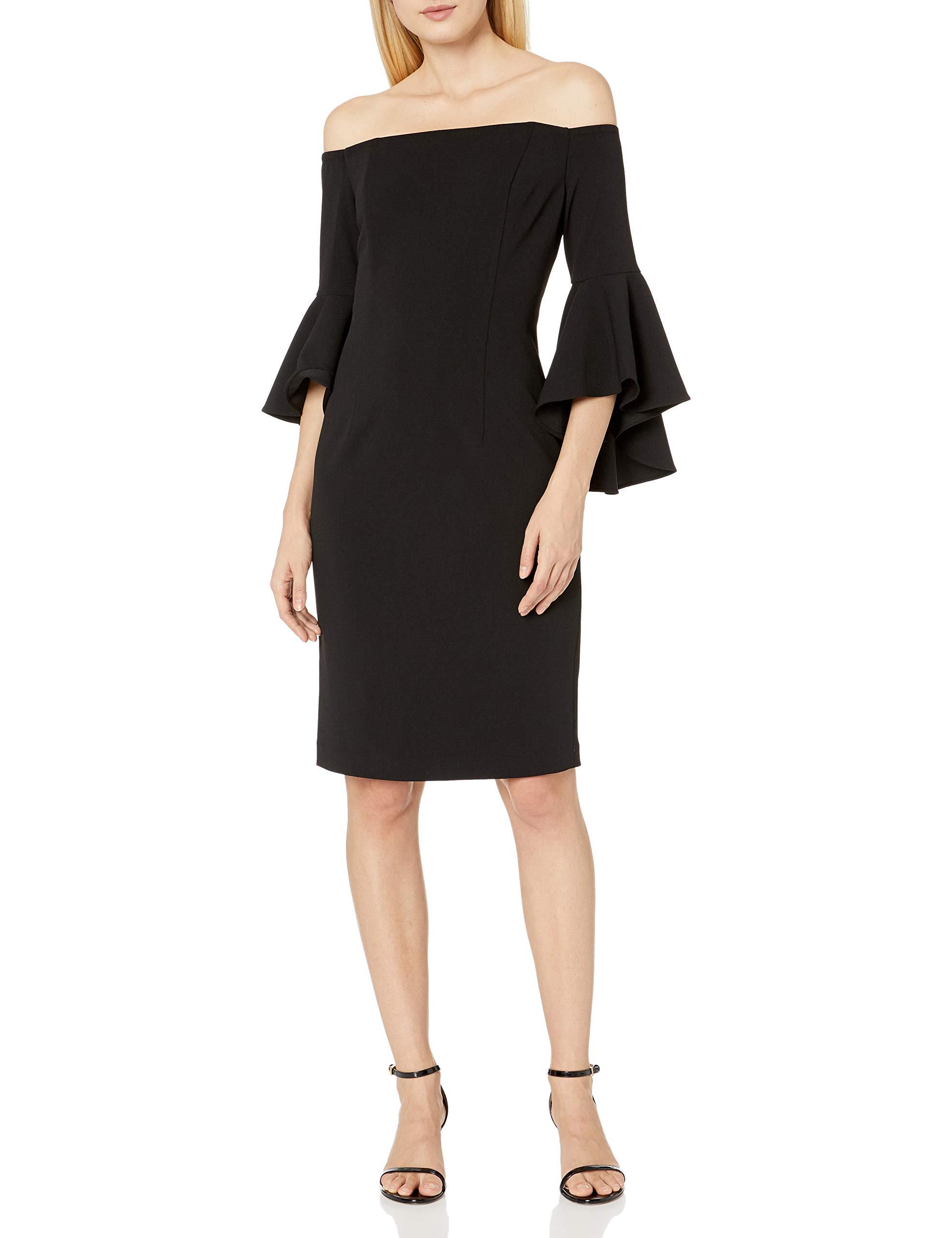 Calvin Klein Off-the-shoulder Flutter Bell Sleeve Dress in Black | Lyst