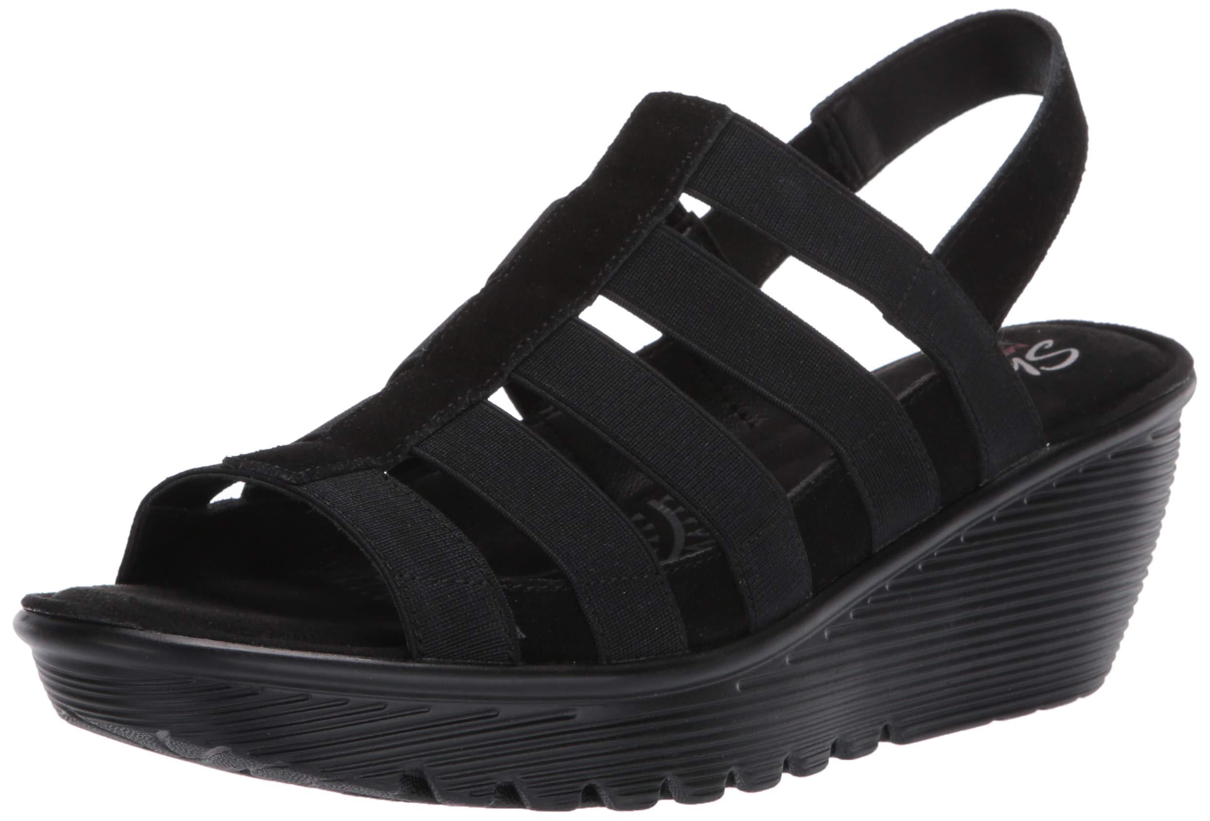 Skechers Glencoe Peep Toe Multi Gore Slingback Sandal in Black/Black