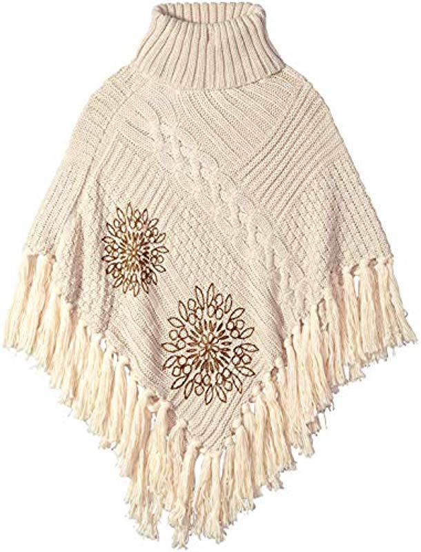 Desigual Knitted Poncho in Natural - Lyst