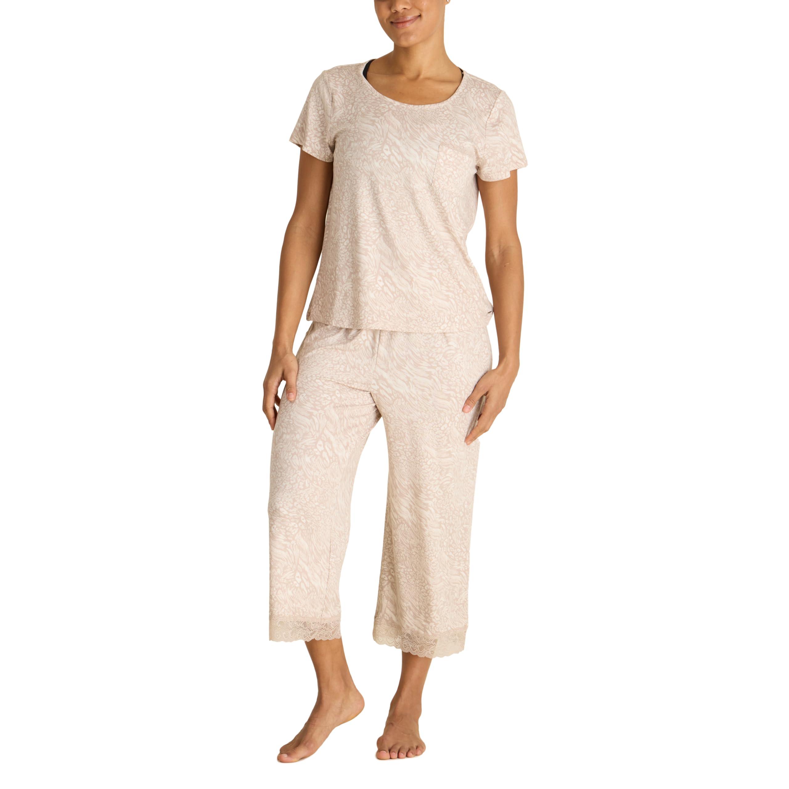 Tahari Piece Short Sleeve Top And Pants Pajama Set in Natural Lyst