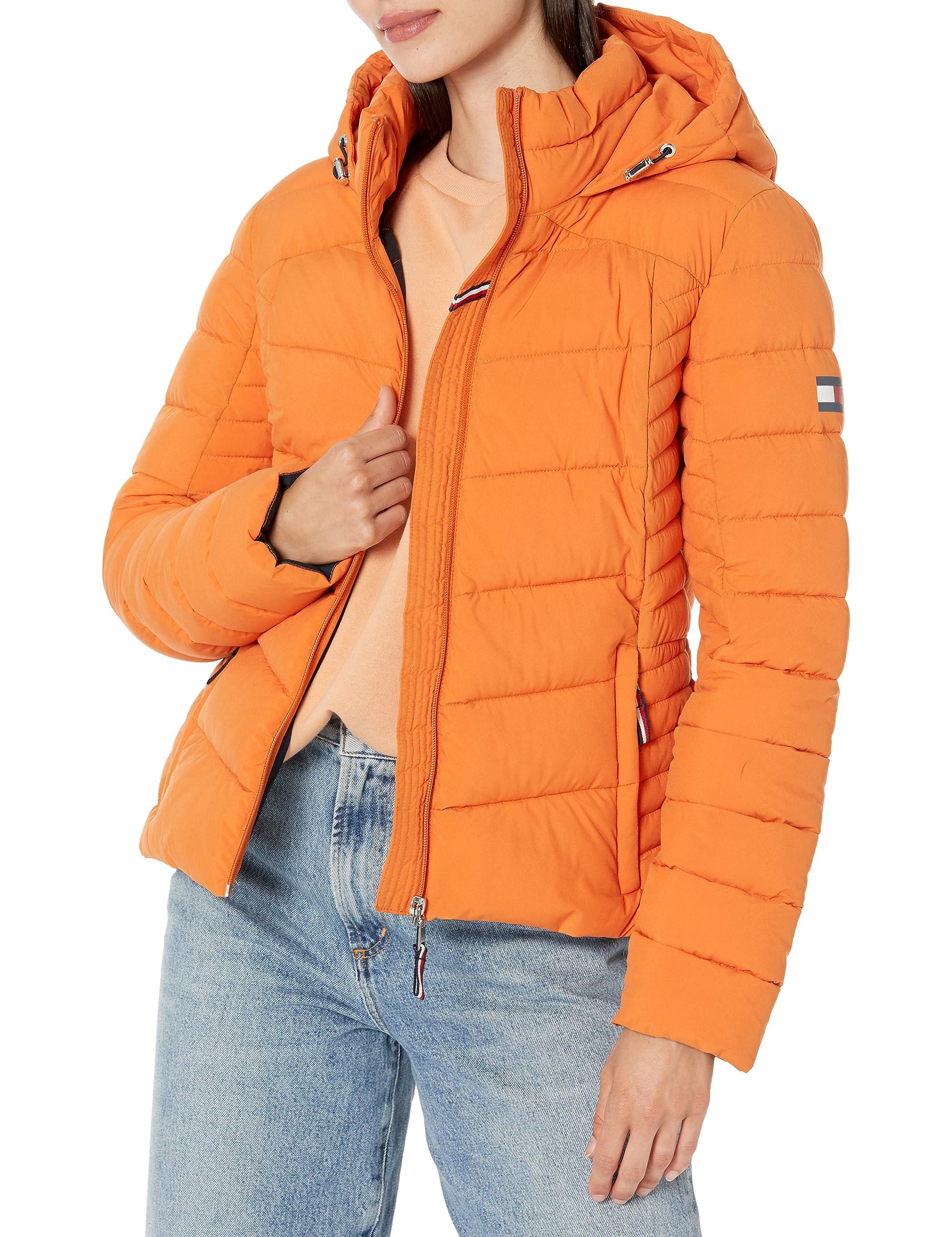 Tommy Hilfiger Hooded Zip Front Short Packable Jacket in Orange | Lyst