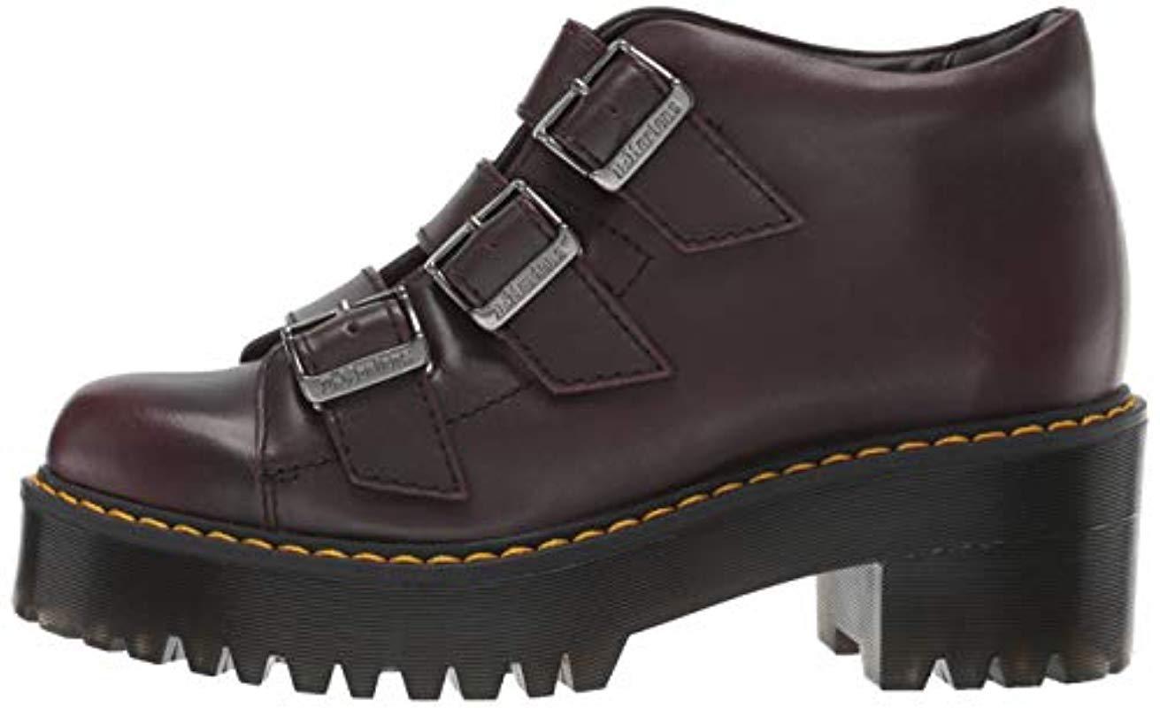 Dr. Martens Coppola Leather Buckle Heeled Boots in Burgundy (Black) | Lyst