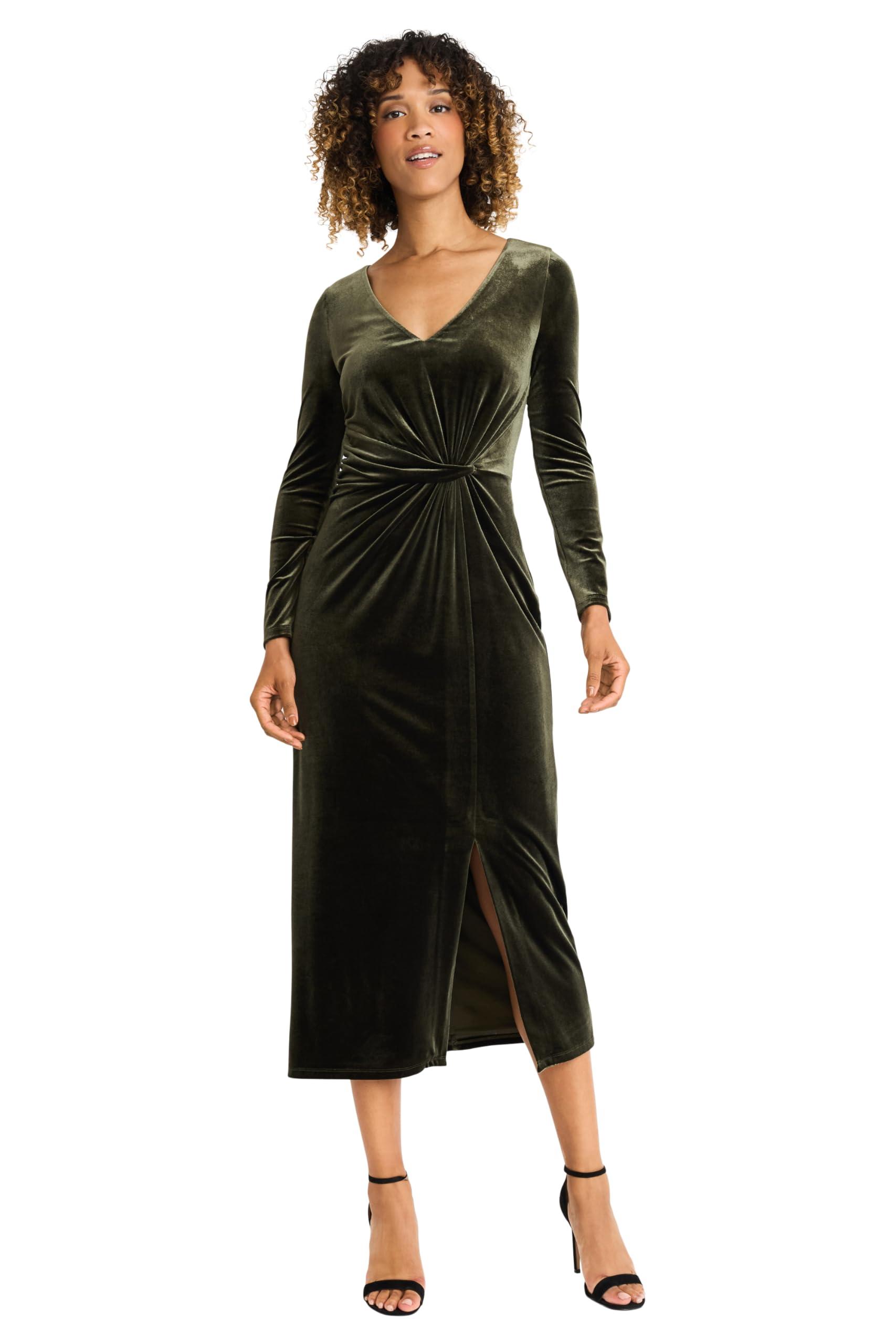 Draped Waist Dress Maggy London Women's Long Sleeve Midi Dress - Mock Neck,  Ruched Waist, A-Line Skirt Long Sleeve Cocktail Dress
