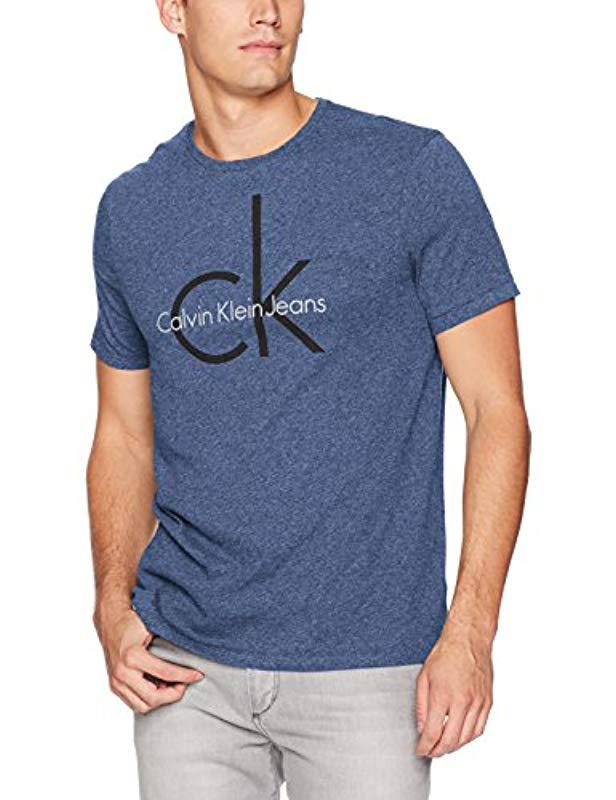 Calvin Klein Denim Short Sleeve Classic Ck Logo Crew Neck T-shirt in Blue  for Men - Lyst