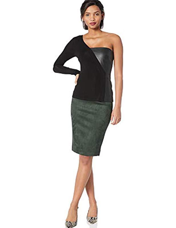 bcbg one shoulder faux leather top