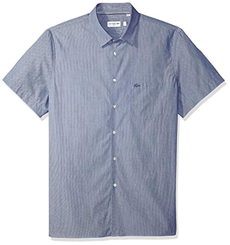 Lacoste Mens Short Sleeve Finely Striped-Poplin Slim Woven Shirt CH4997