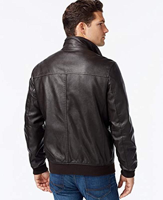 tommy hilfiger men's faux leather bomber jacket