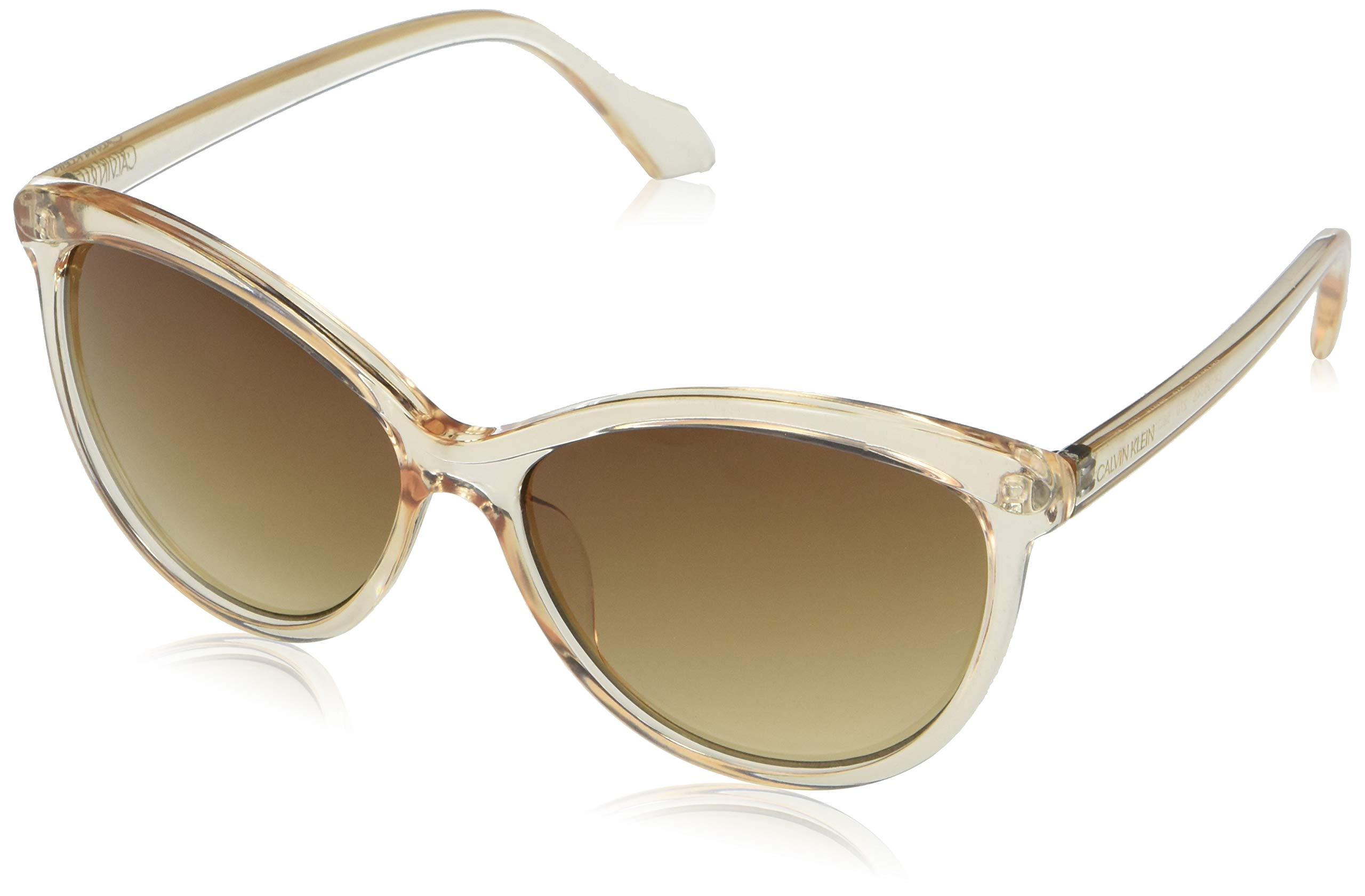 Calvin Klein Ck19541s Rectangular Sunglasses in Crystal Beige/Brown