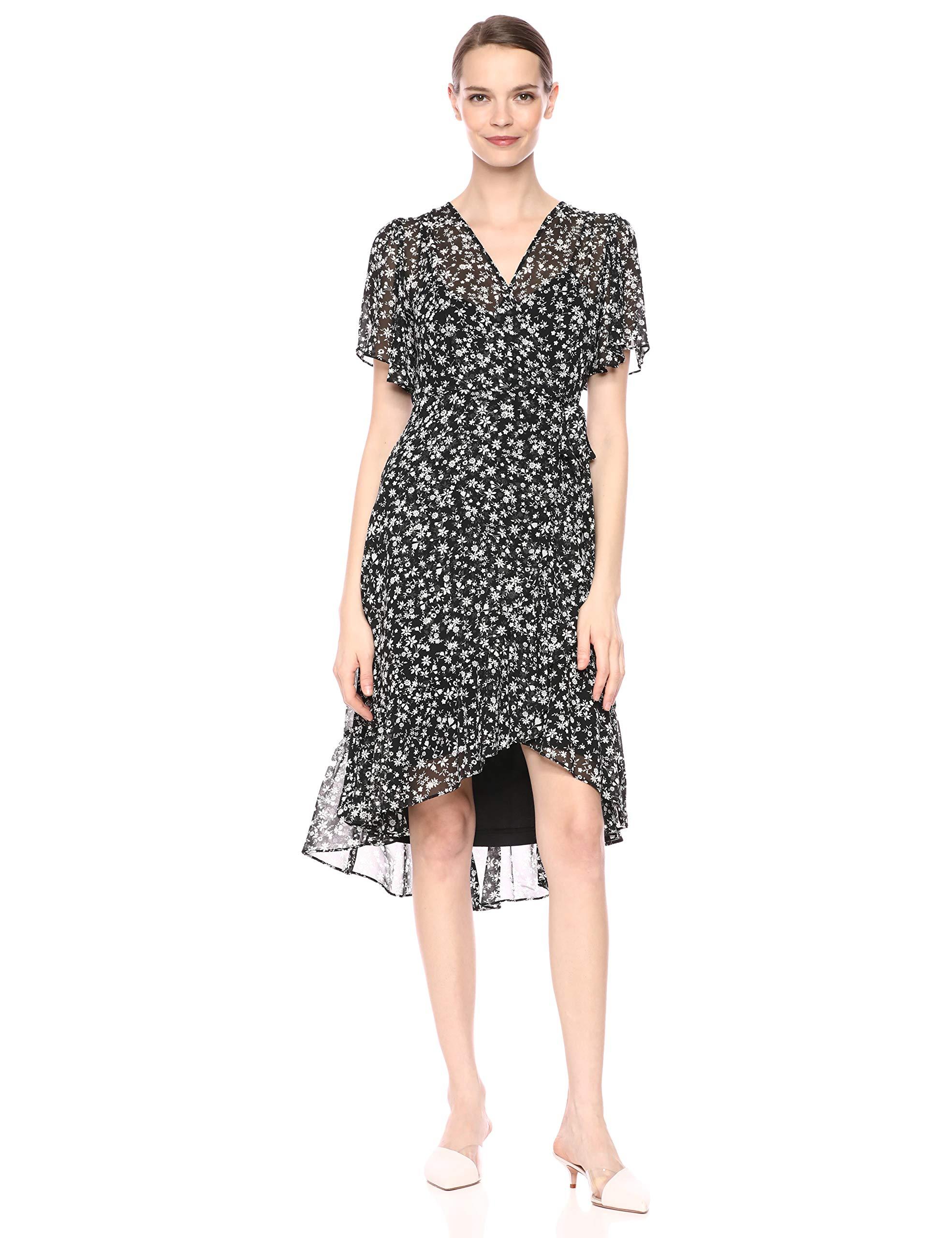 Calvin Klein Flutter Sleeve Dress in Black/Cream (Black) Save 47 Lyst