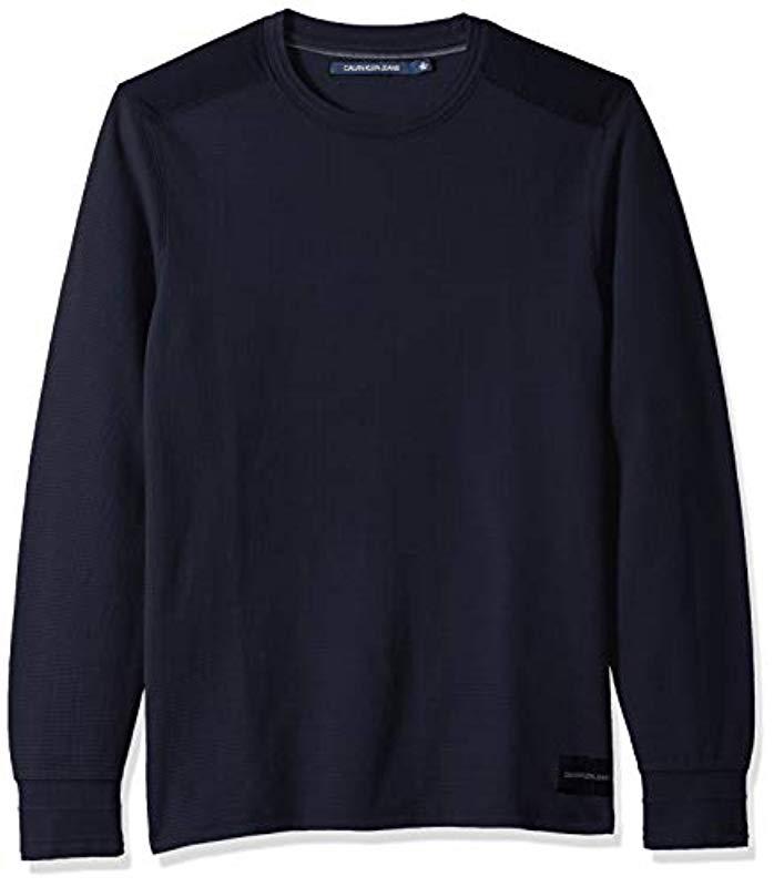 Calvin Klein Cotton Long Sleeve Thermal Waffle Crew Neck Shirt in Blue ...