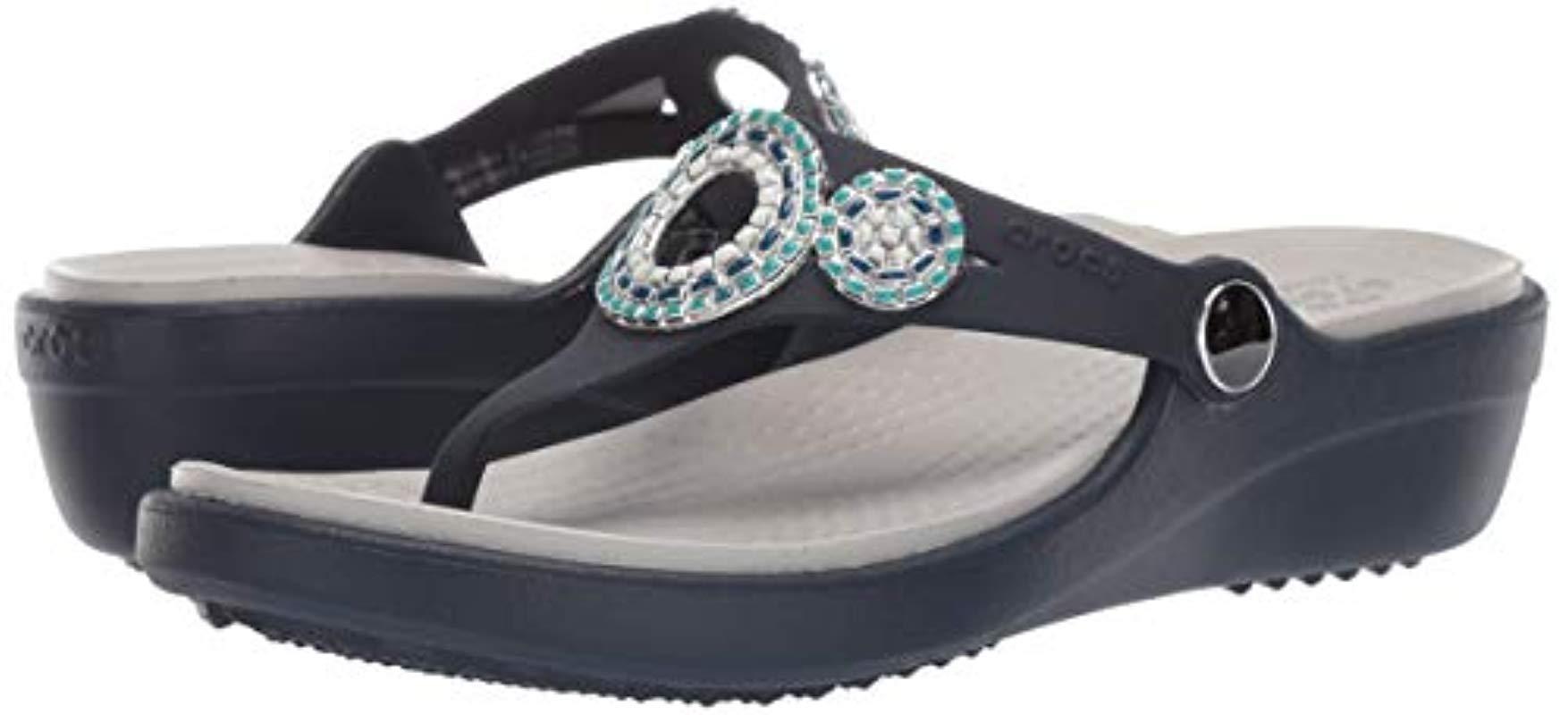 CROCS Women's Sanrah Embellished Diamante Wedge Flip Sandals - Eastern Mountain Sports