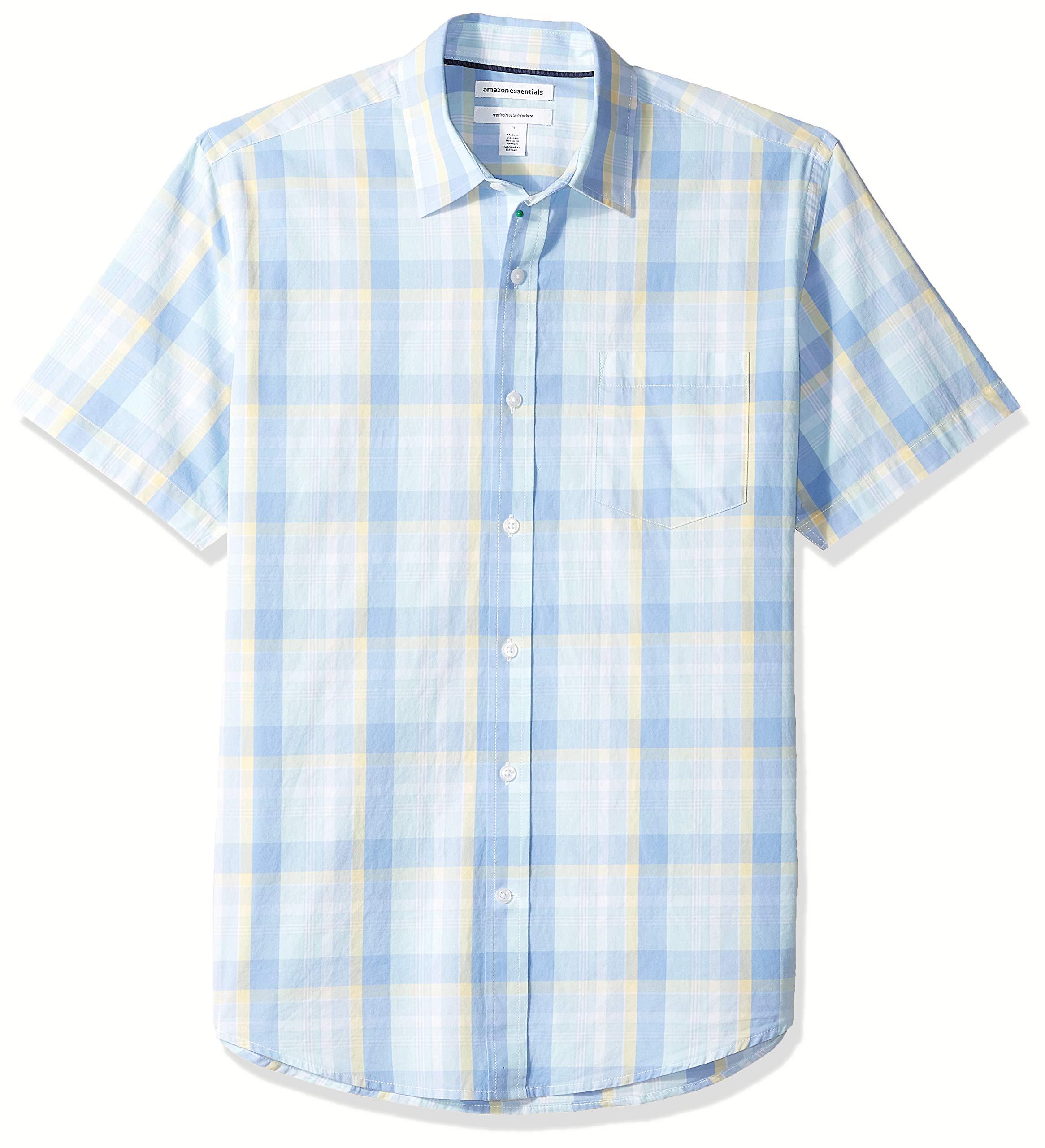 Amazon Essentials Regular-fit Short-sleeve Plaid Casual Poplin Shirt in ...