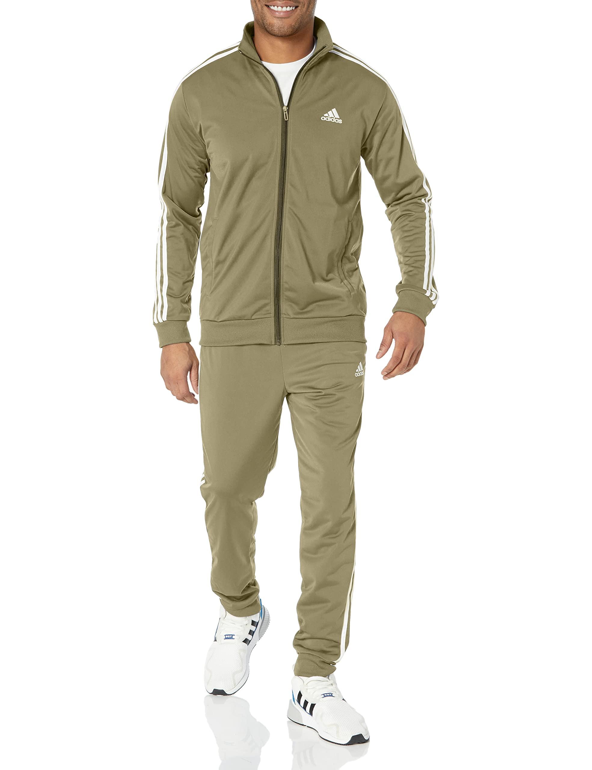 adidas S Sportswear Basic 3-stripes Tricot Tracksuit in Green for Men | Lyst
