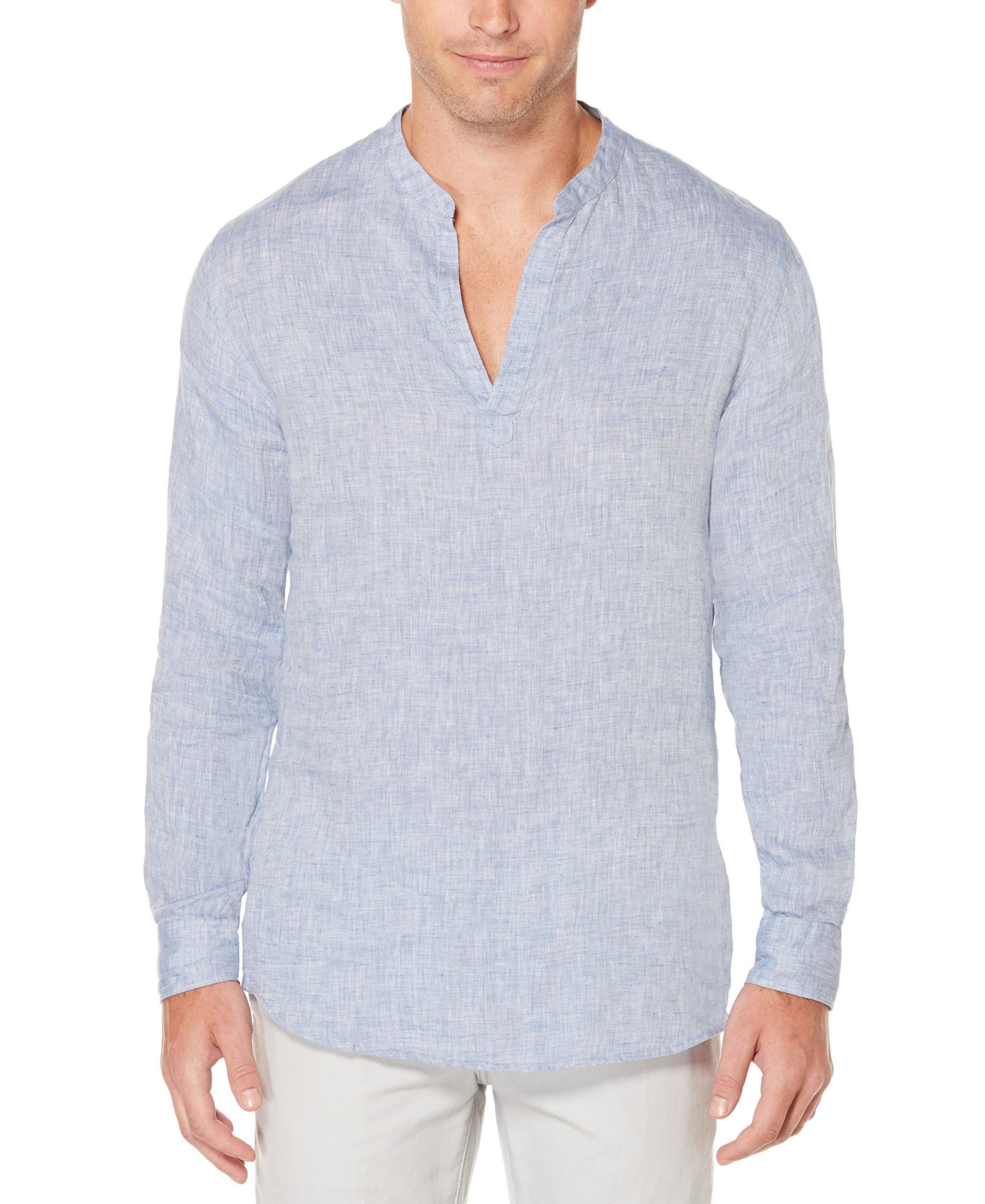 Perry Ellis Long-sleeve Solid Linen Cotton Popover Shirt in Blue for ...