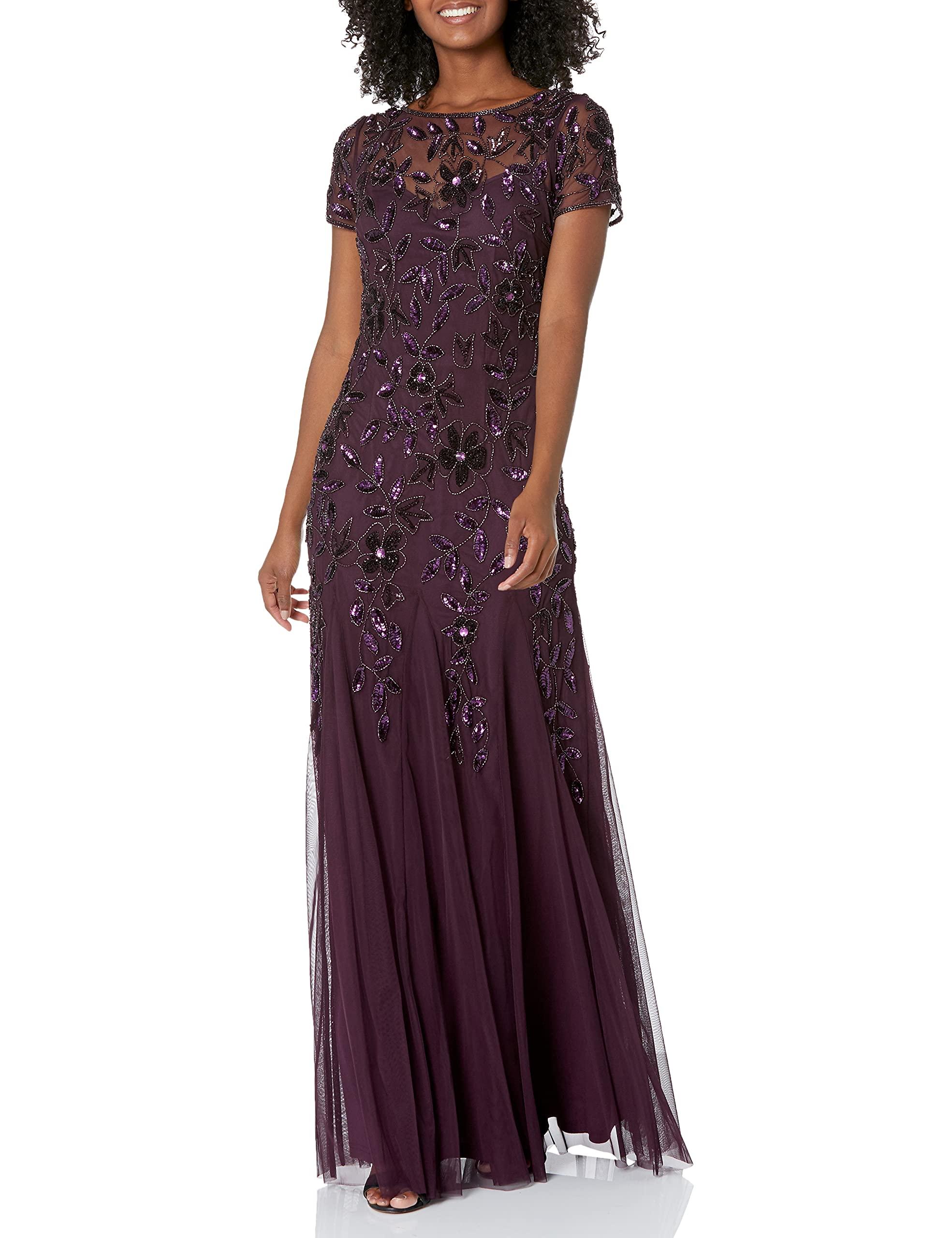 Adrianna Papell Floral Beaded Godet 