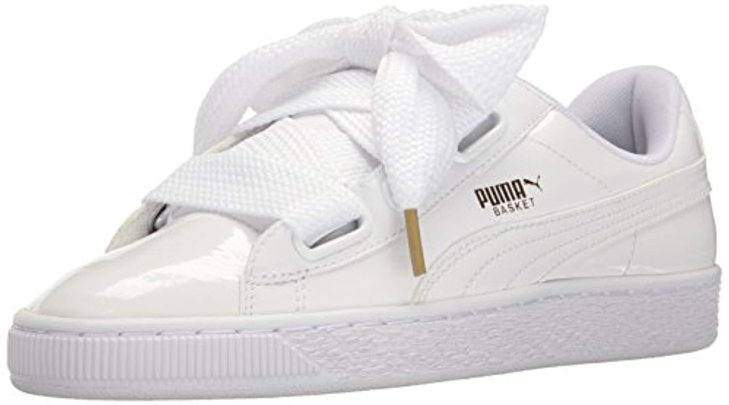 puma patent basket heart sneaker in white