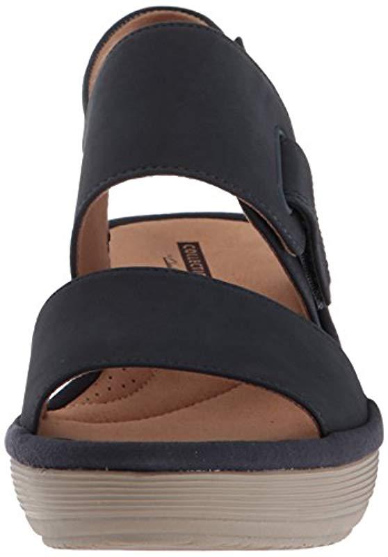 clarks navy wedge sandals
