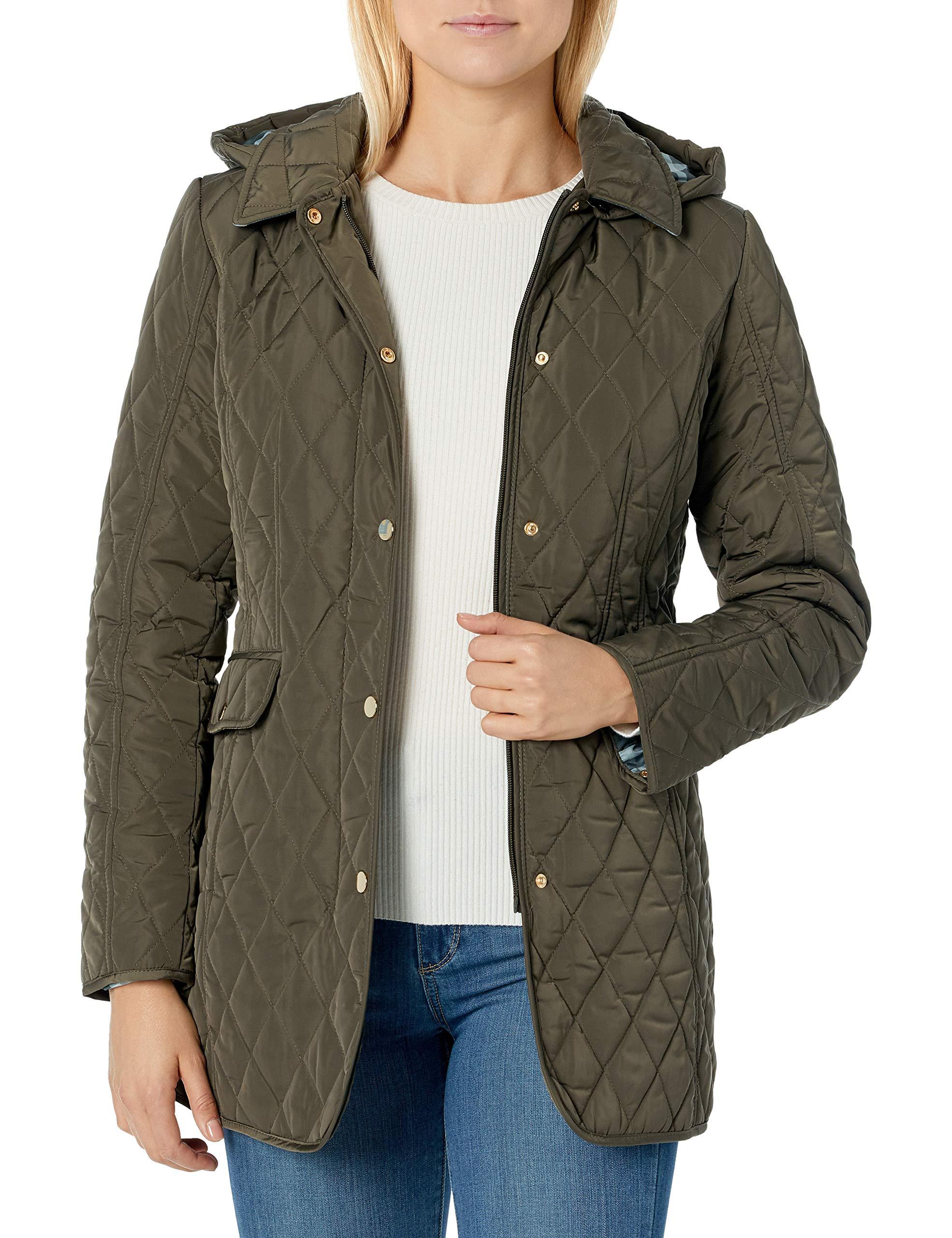 Jones New York Quilted Jacket With Hood in Green - Lyst