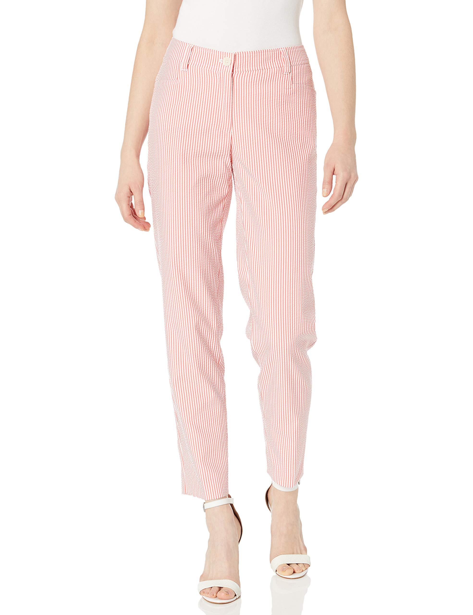 Anne Klein Seersucker Slim Pant in Poppy/White (Pink) - Save 7% - Lyst