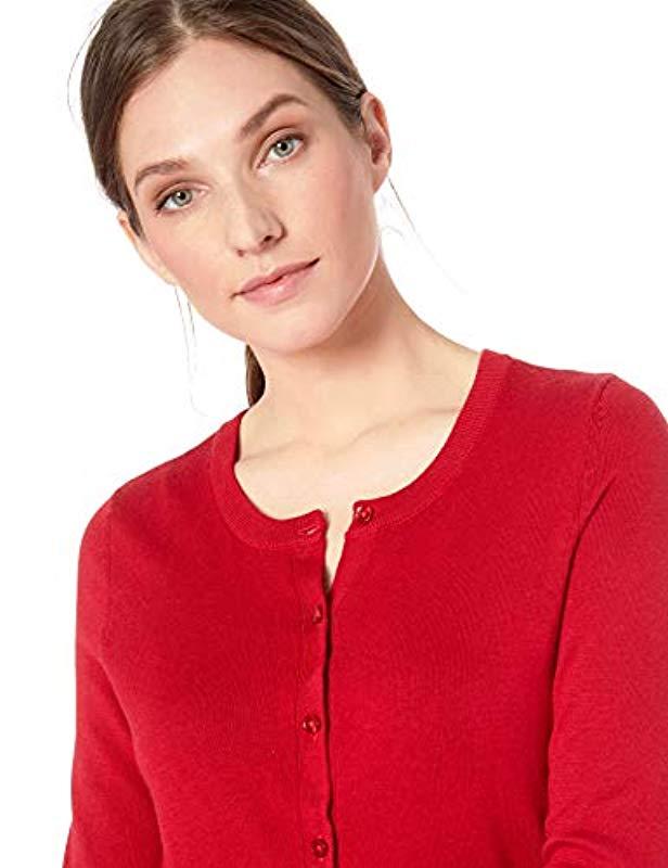 Lyst - Amazon Essentials Lightweight Crewneck Cardigan Sweater in Red