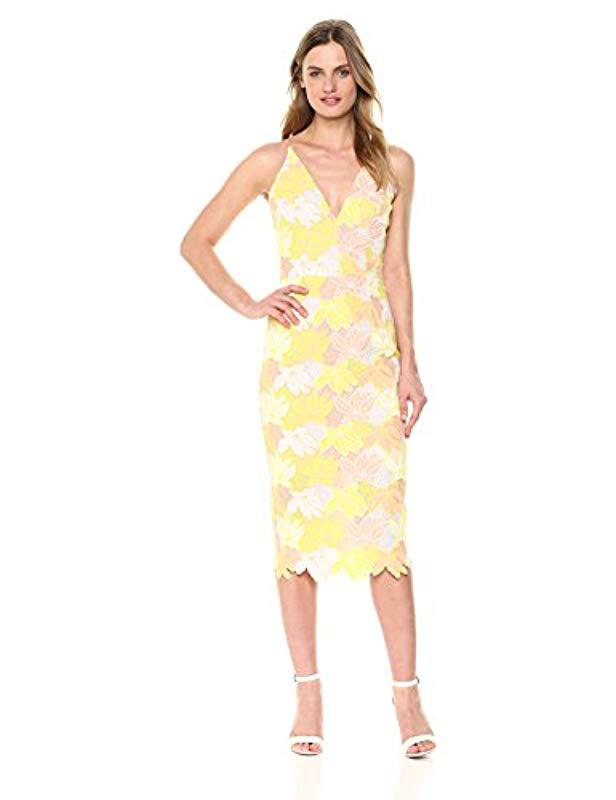 dress the population yellow lace dress