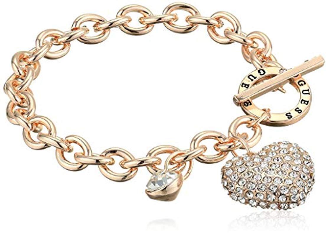 Guess Toggle Link Puffy Heart Charm Bracelet in Rose Gold (Metallic) Lyst