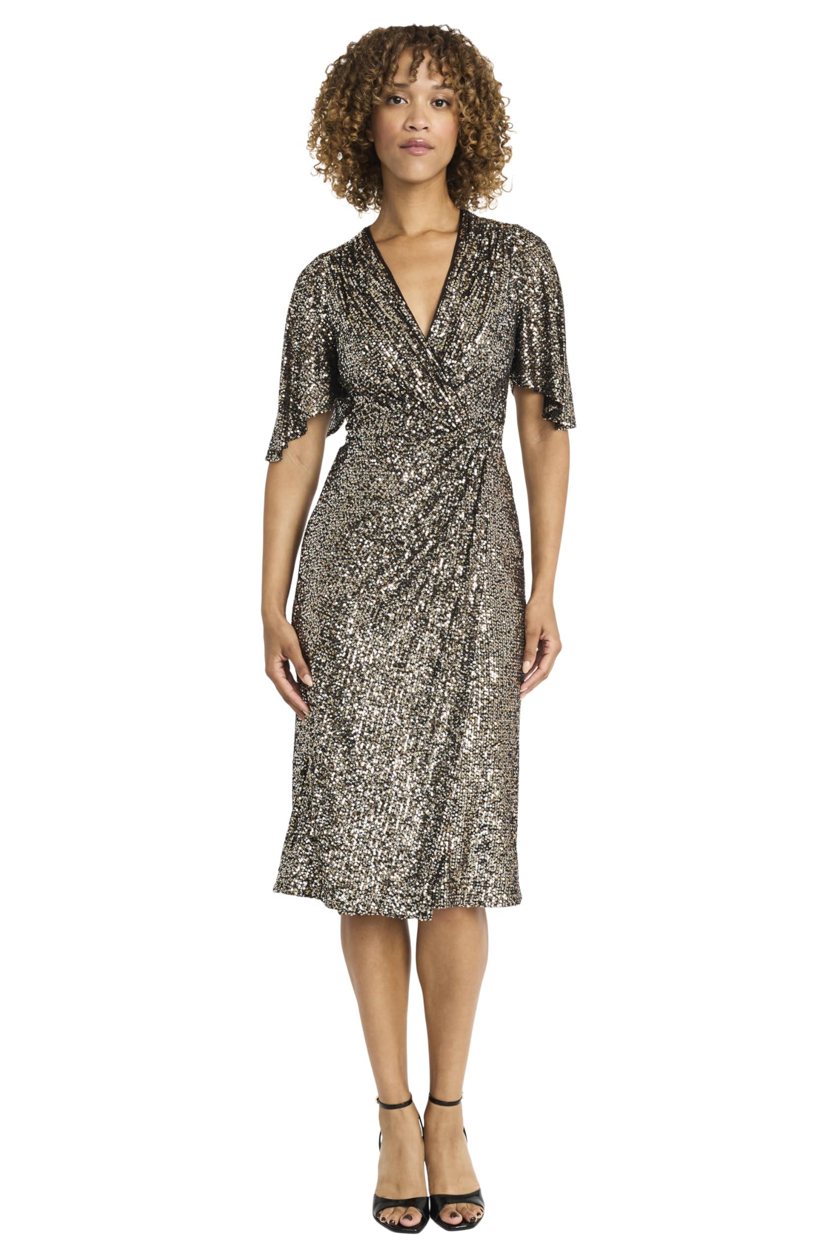Maggy London Elegant Wrap Knee-length Flutter Sleeve V-neck