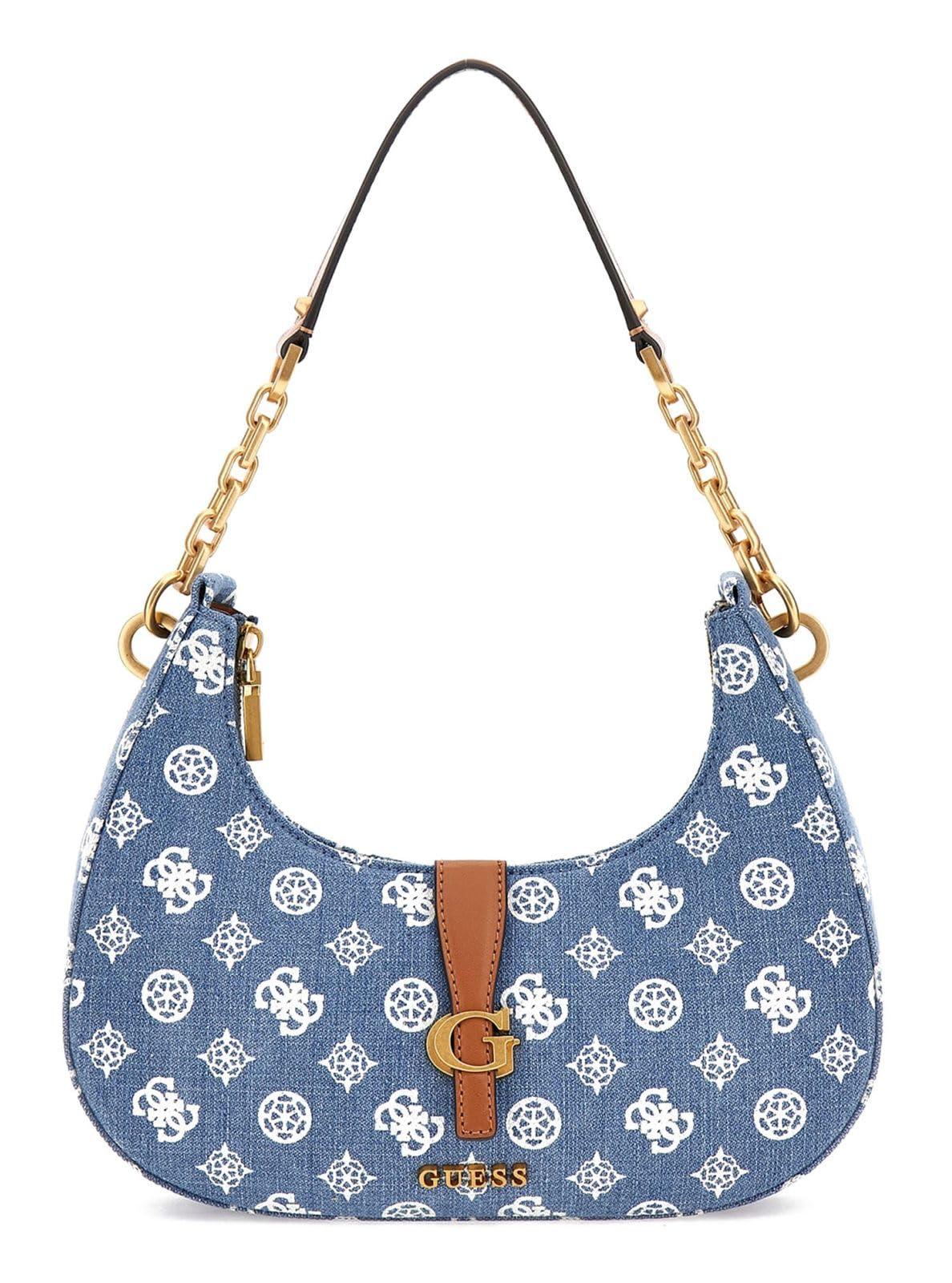 Guess Kuba Top Zip Shoulder Bag Denim Logo Shoulder Handbags in Blue Lyst