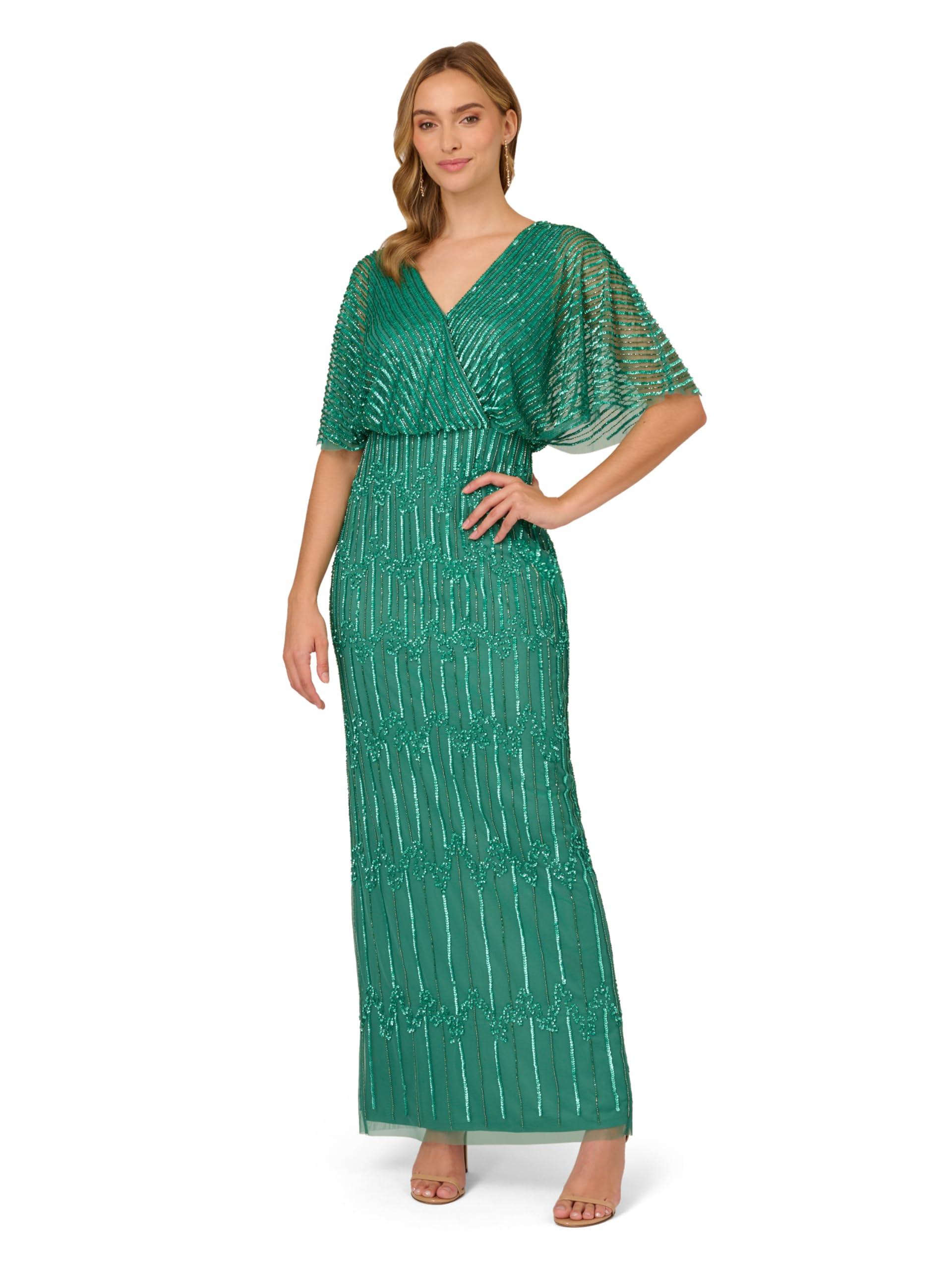 Adrianna Papell Beaded Surplice Gown in Green | Lyst