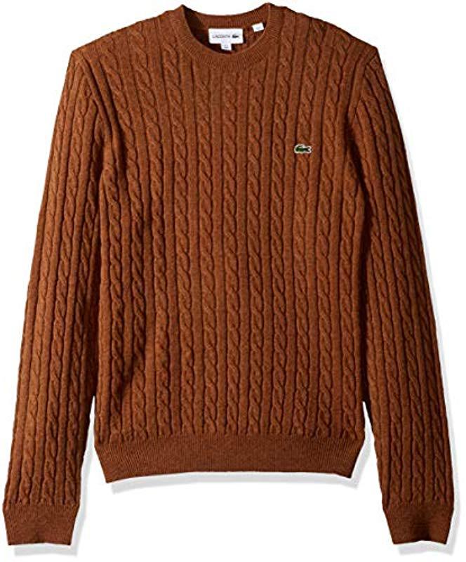 Lacoste Cable Stitch Wool Sweater-with Green Croc in Brown for Men - Lyst