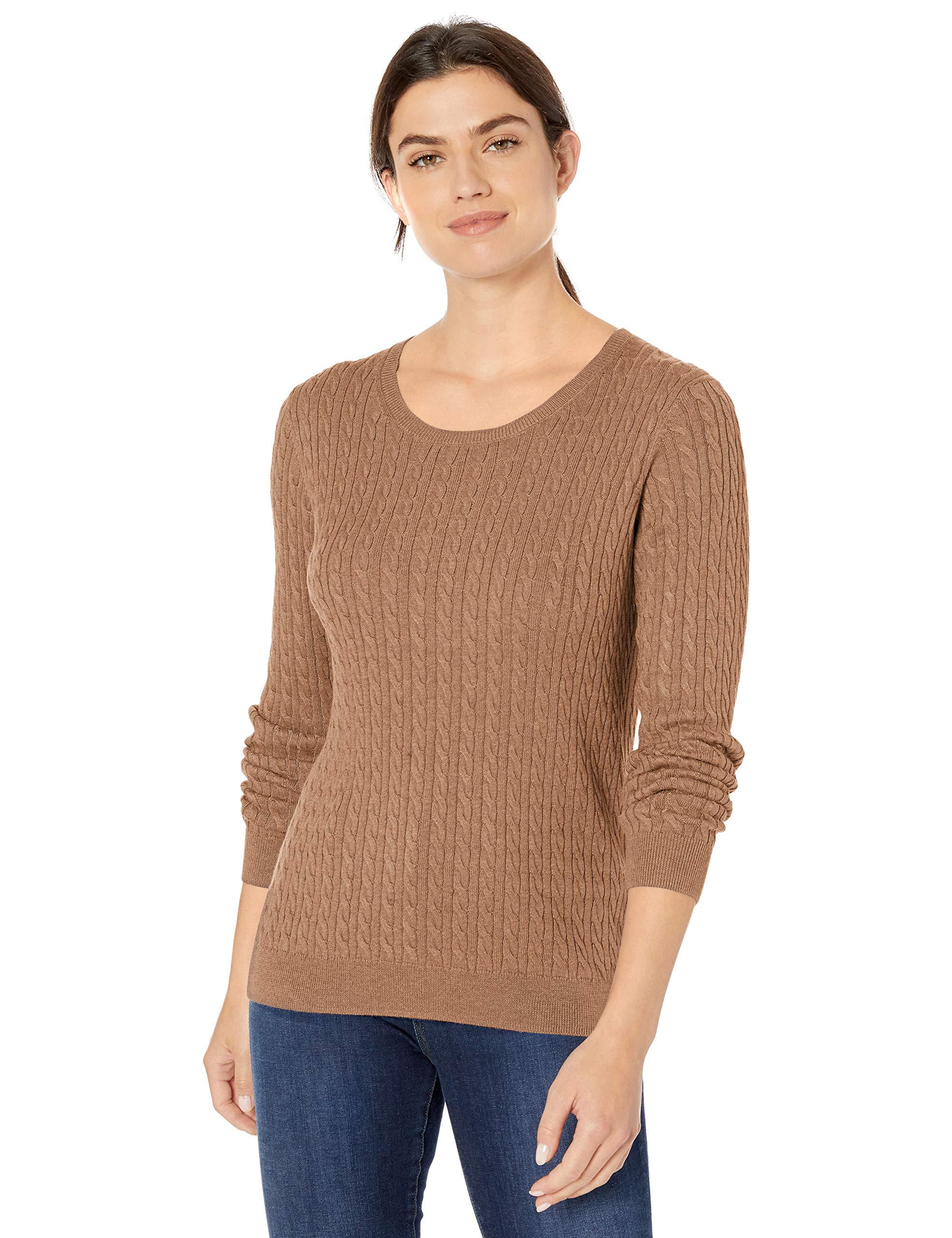 Amazon Essentials Cashmere Lightweight Cable Crewneck Sweater in Camel
