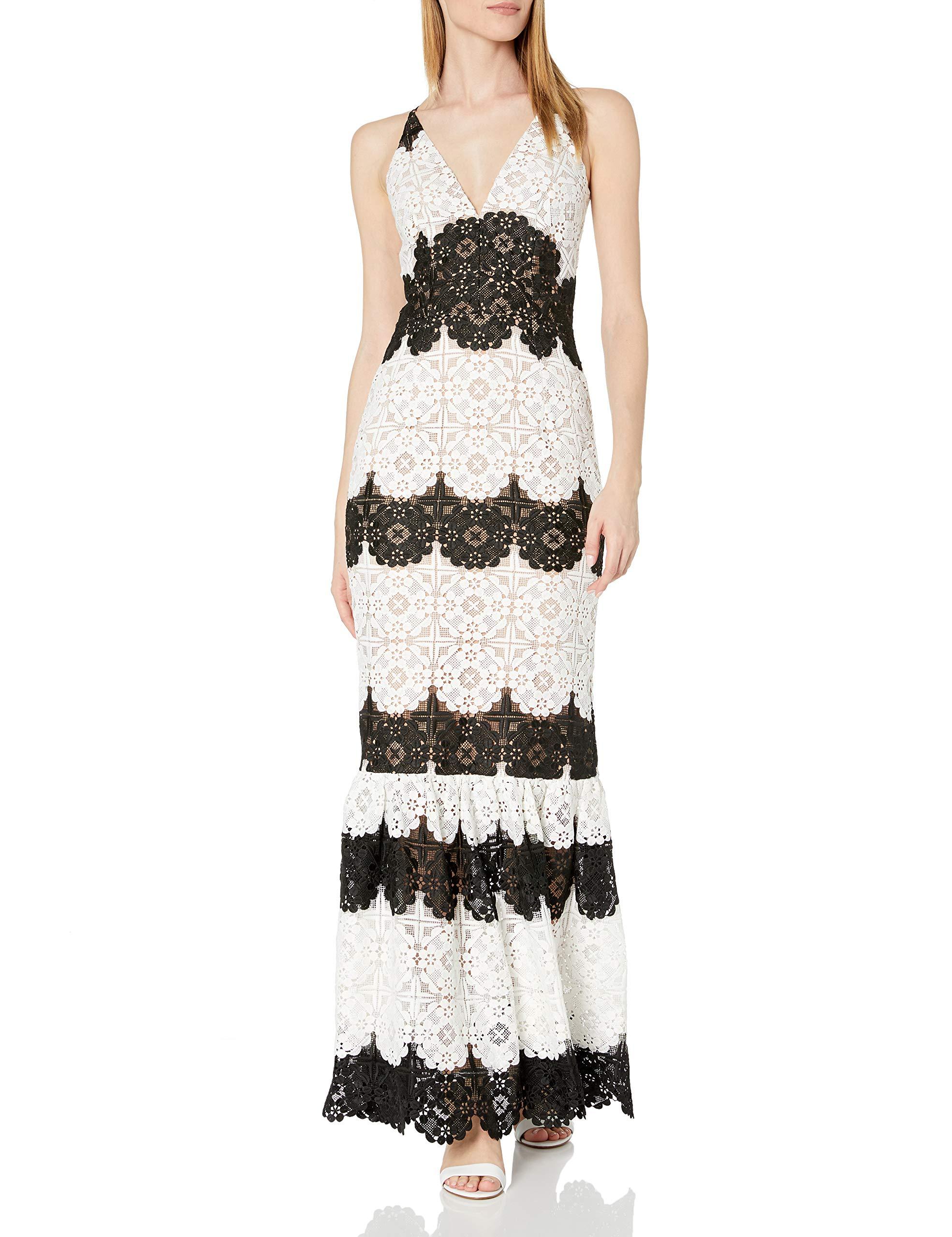 Dress The Population Plunging Lace Maxi Dress Fitted Sleeveless Gown In 